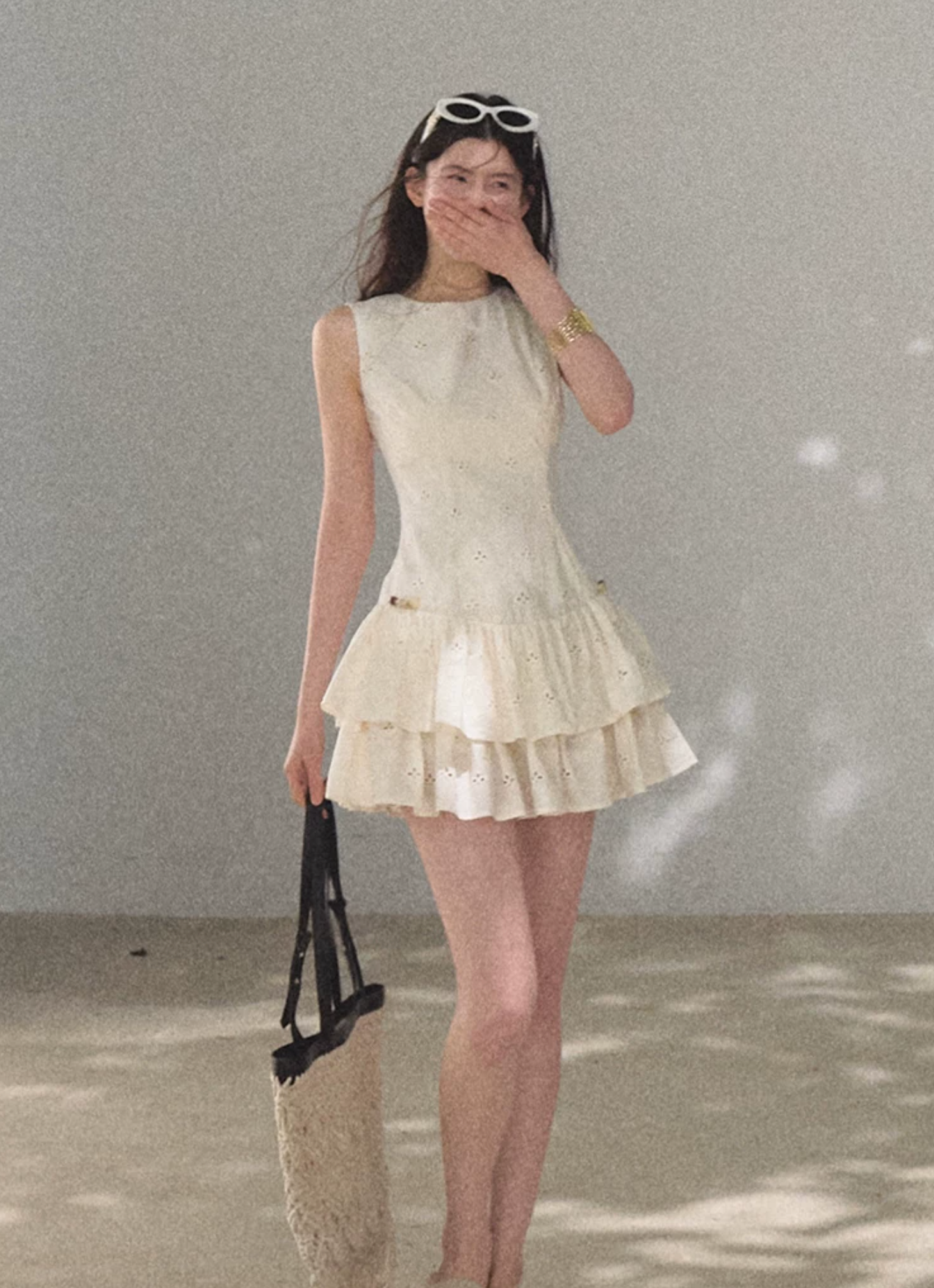 OAKMOO "Summer Sunshine" Embroidered hollow-out Bohemian vest dress, hugs the waist