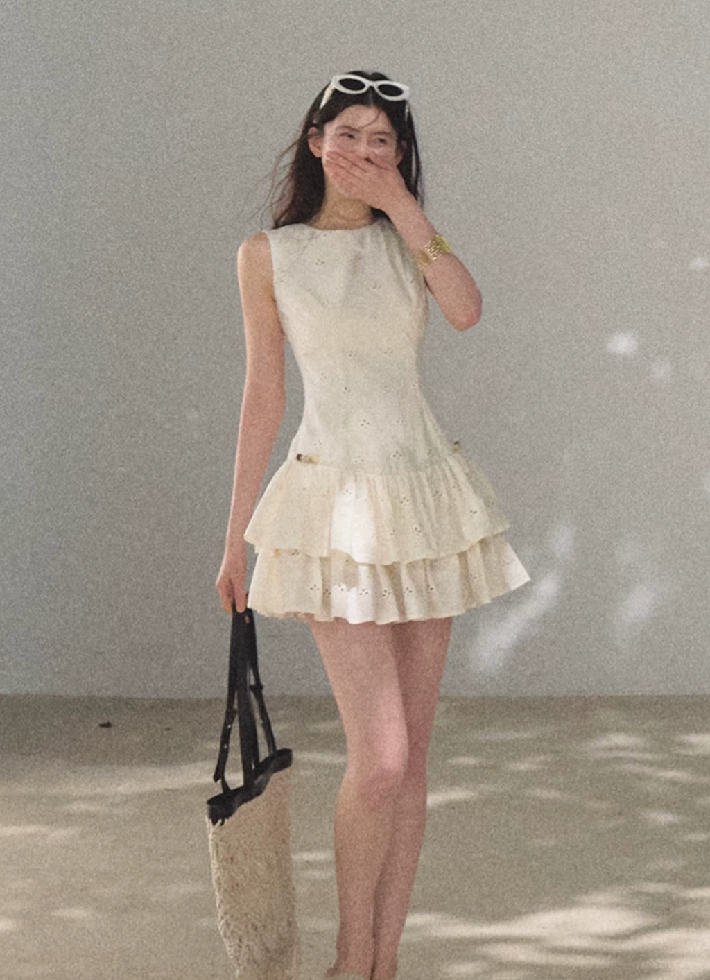 OAKMOO "Summer Sunshine" Embroidered hollow-out Bohemian vest dress, hugs the waist