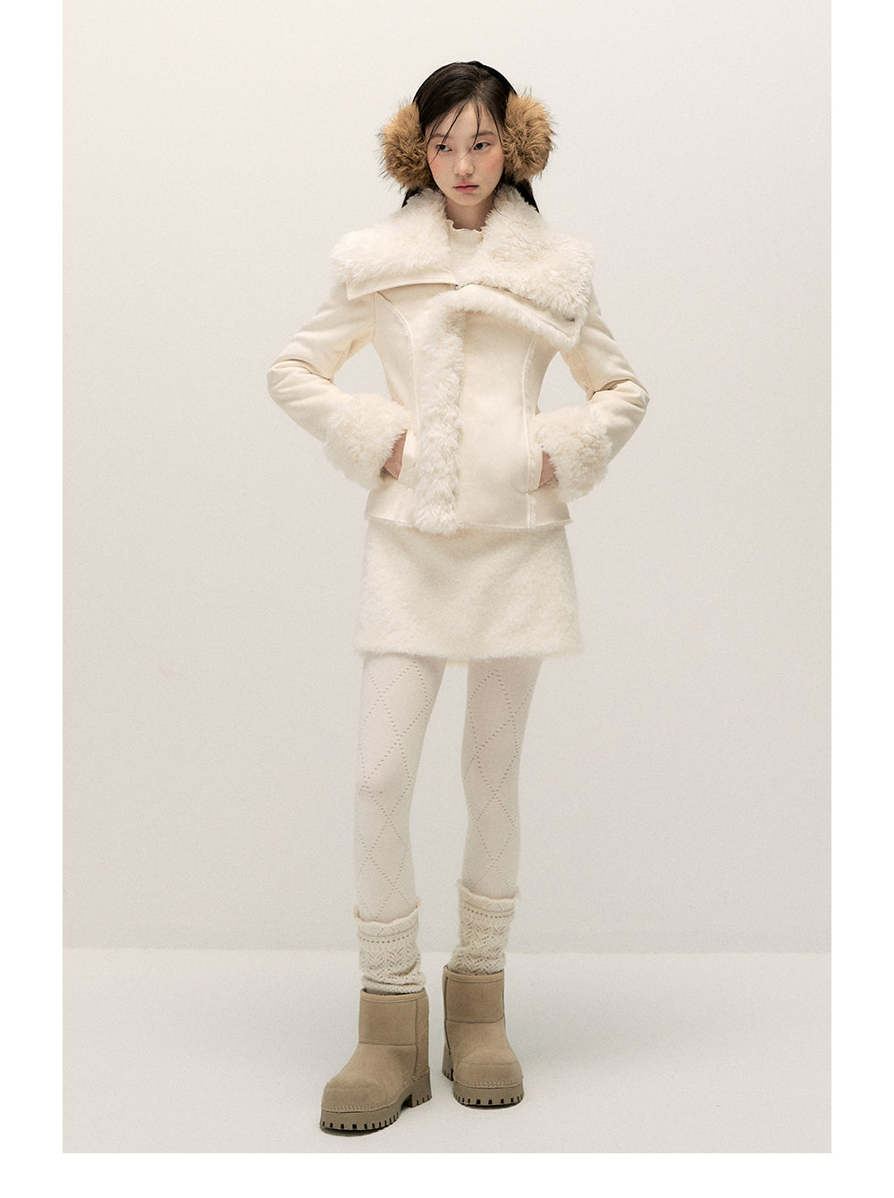 ANNATTO Original Design Winter New Style Fur Lining Coat with Lapel, Slim Fit, Warm and Comfortable - For Women