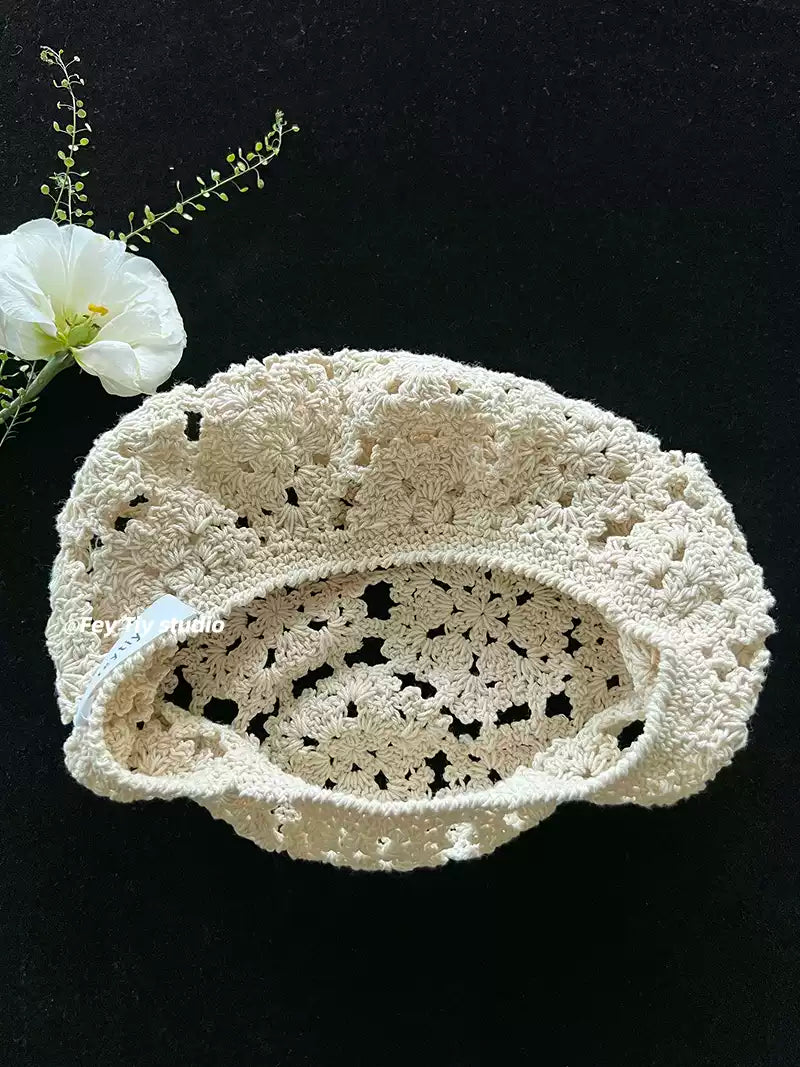Feitiy White Knitted Floral Baby Hat