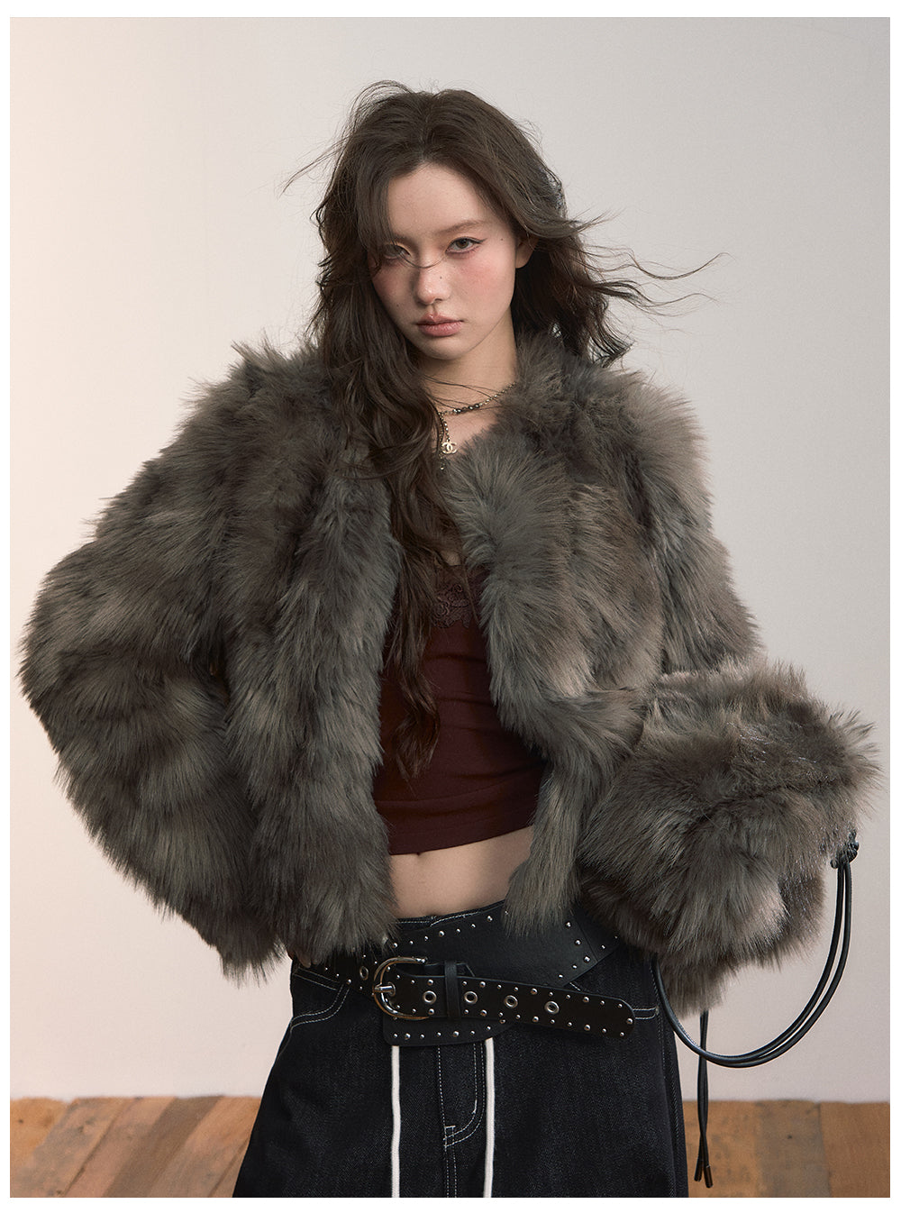 VIAPITTI 環境に優しいショートPUレザージャケット ファー素材 秋冬 ストリートスタイル レディース