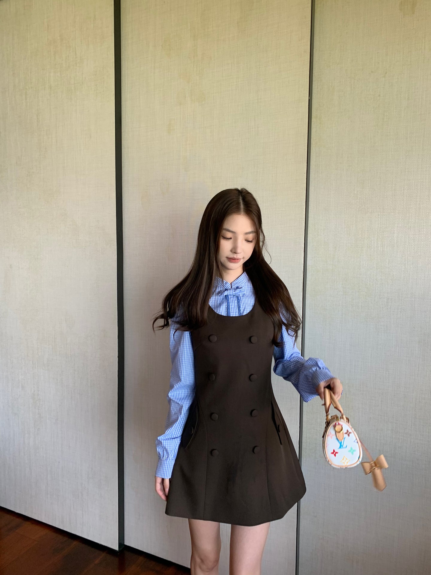 RISEAAUU "Miss Betty" women's autumn college style striped sleeveless vest dress slim short dress