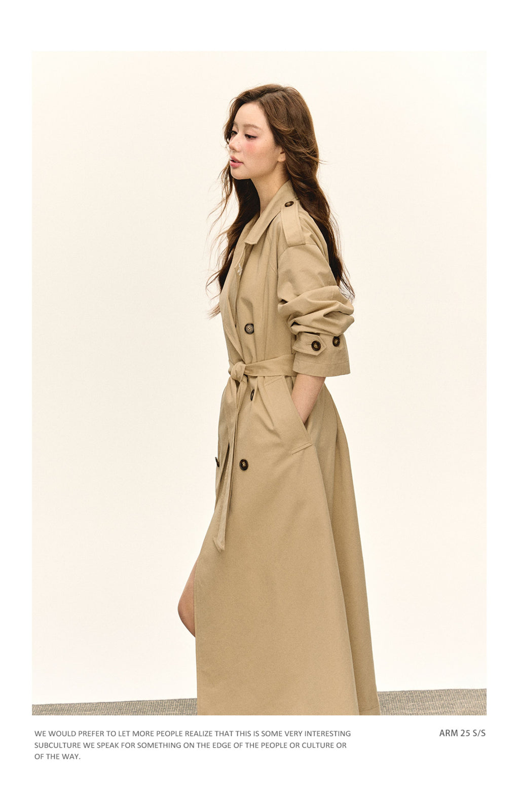 Ariseism Women's Autumn Vintage Khaki Double-breasted Turn-down Lapel Windbreaker Jacket
