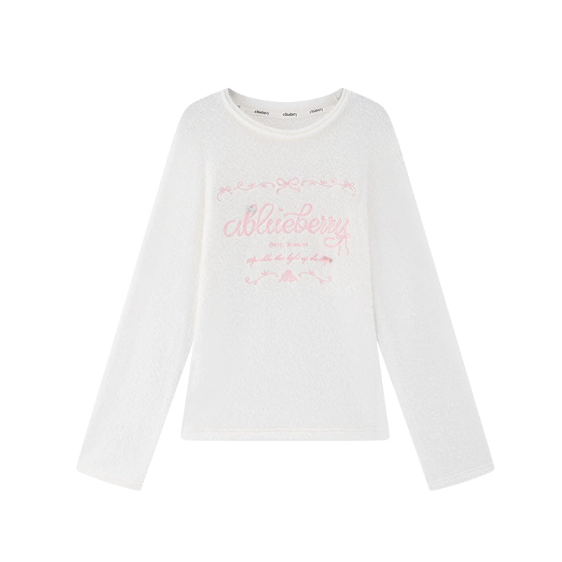 ABLUEBERRY Women's letter embroidered sweater, Autumn Winter, Soft and smooth, Round neck, Loose fit, Cute Korean style