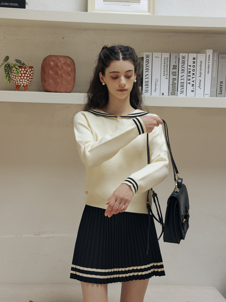 [Island Diary] Japanese style navy blue plaid turtleneck sweater, college style knitted sweater dress for women autumn winter ISISLOVE