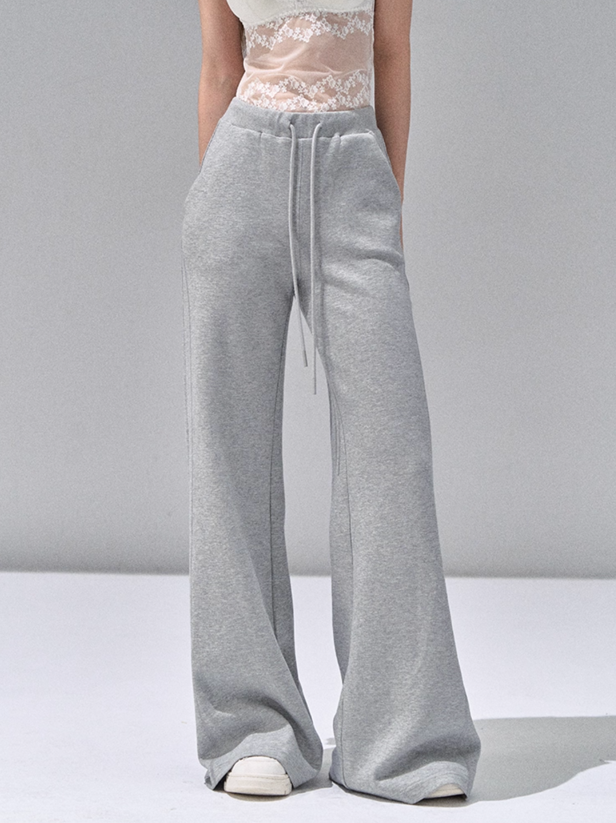 RECOIN R1C Women's Gray Drawstring High Waist Straight Leg Sweatpants, New Style Autumn/Winter 2025 Sports Pants/Pants