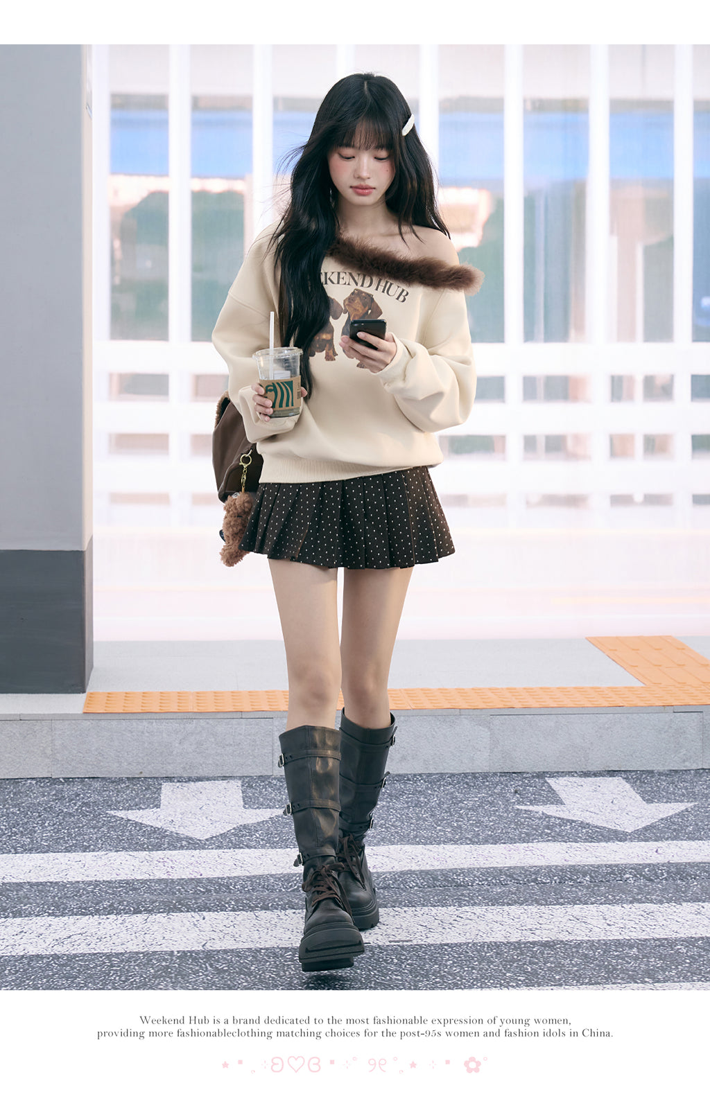 WEEKENDHUB Korean style polka dot pleated skirt contrast back 2025 new autumn small size women's super short skirt