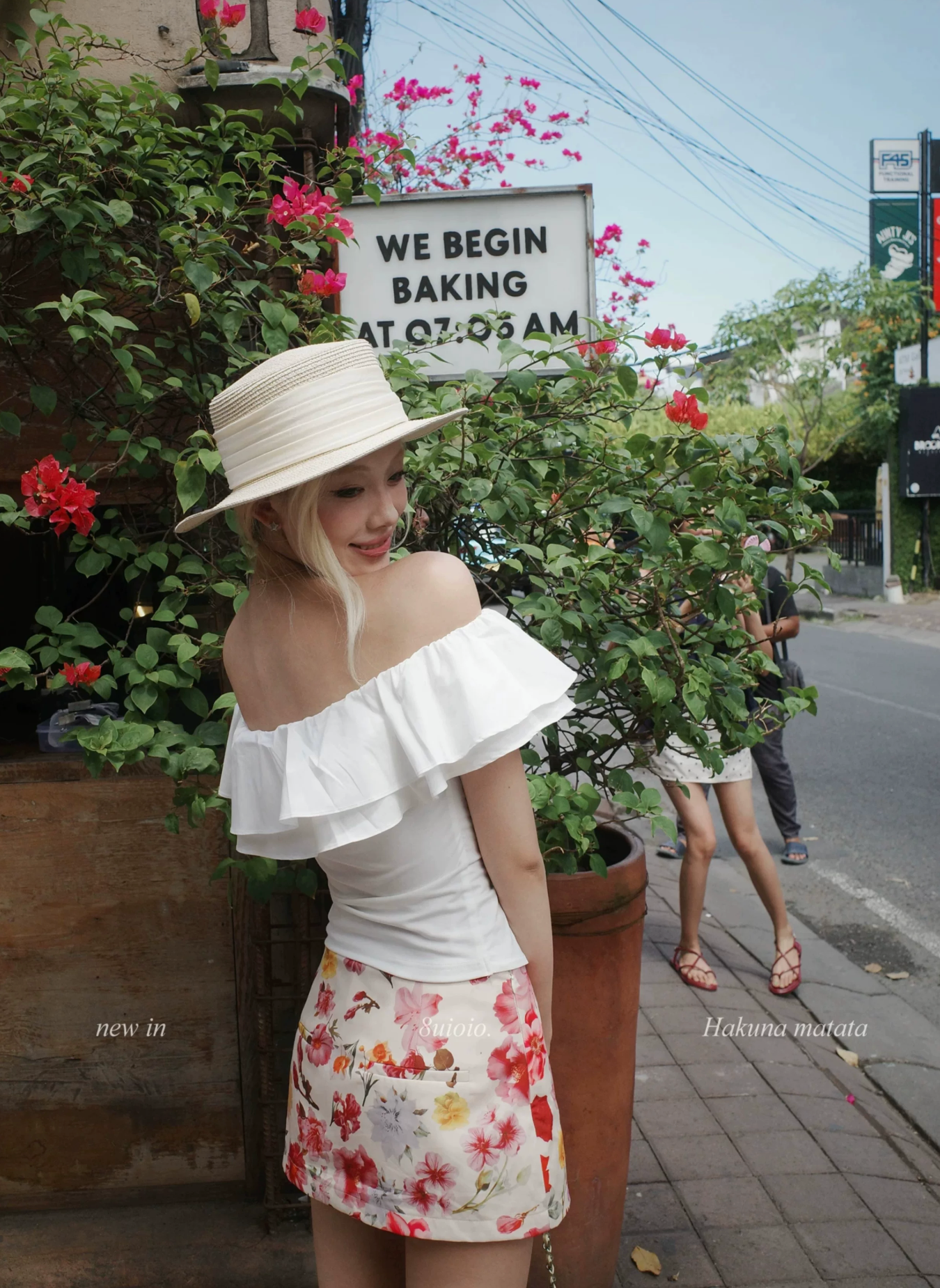 8UIOIO Women's "Scarlet Floral Notes" apricot print short skirt, new summer style, A-line skirt