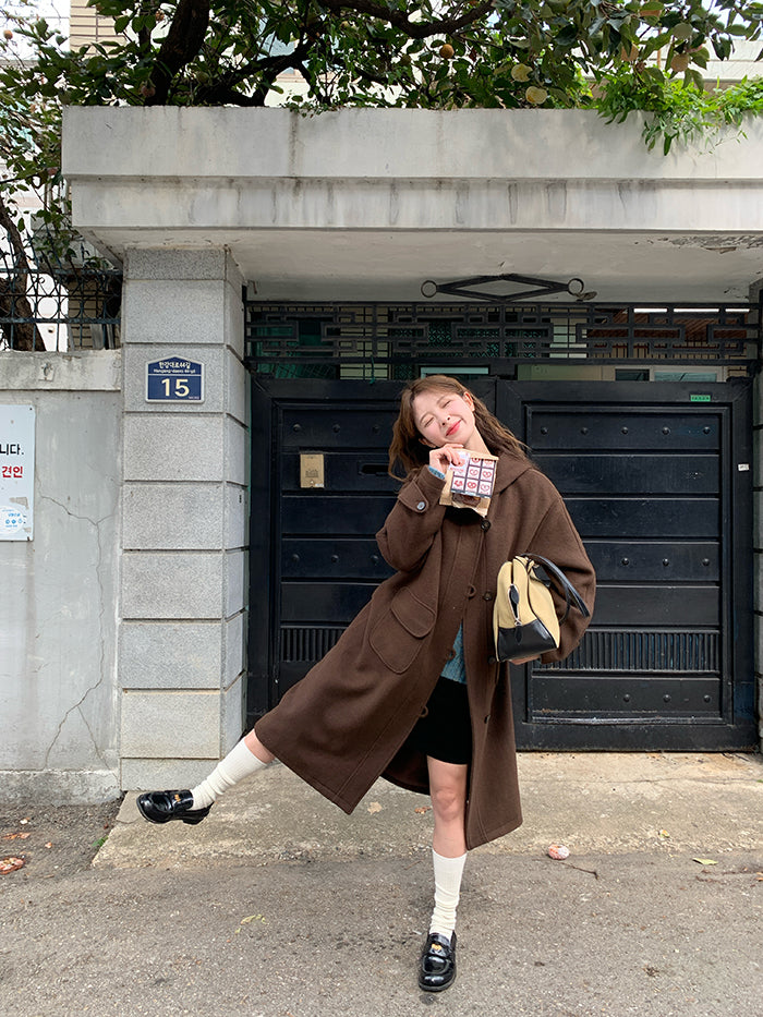 RAINY Women's Classic Single Breasted Hooded Wool Coat, Winter Design, Classic Style, Loose Fit, Versatile Wool Coat