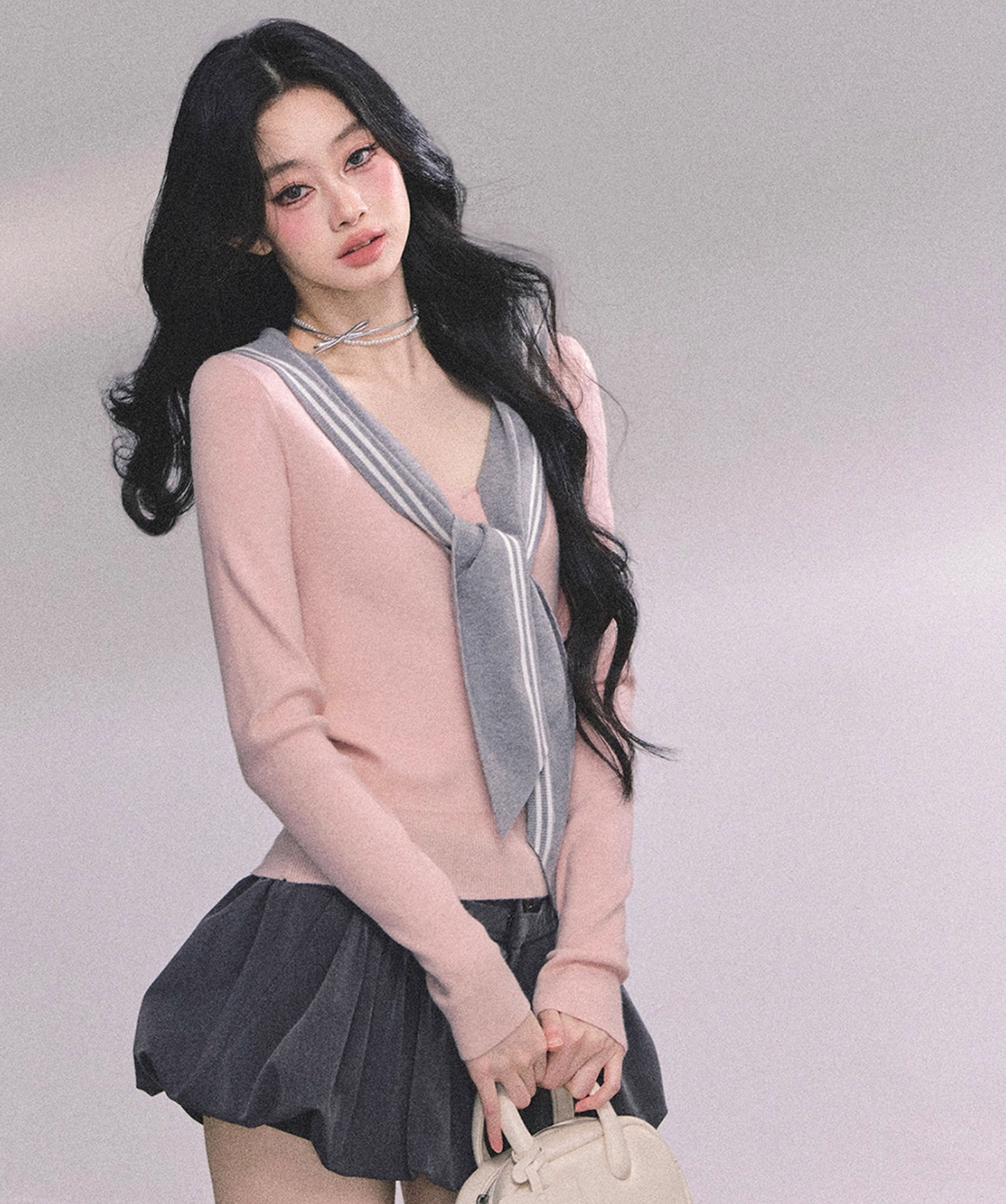 AOMALM Women's American Style "Girl Navigator" Navy Blue Long Sleeve Round Neck T-Shirt for Women Fall Pink