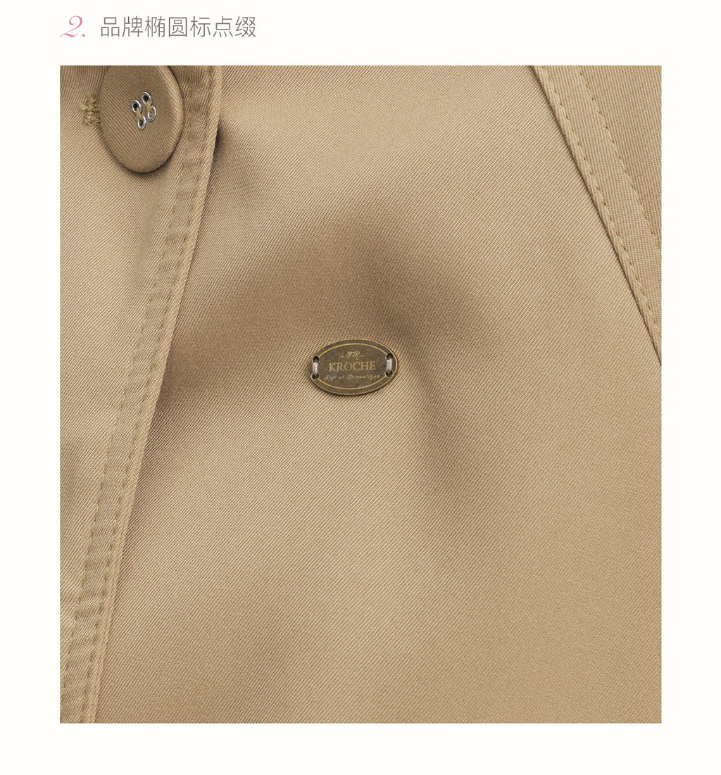 KROCHE Loose-fitting short trench coat, large lapels, double-breasted, loose-fitting, comfortable