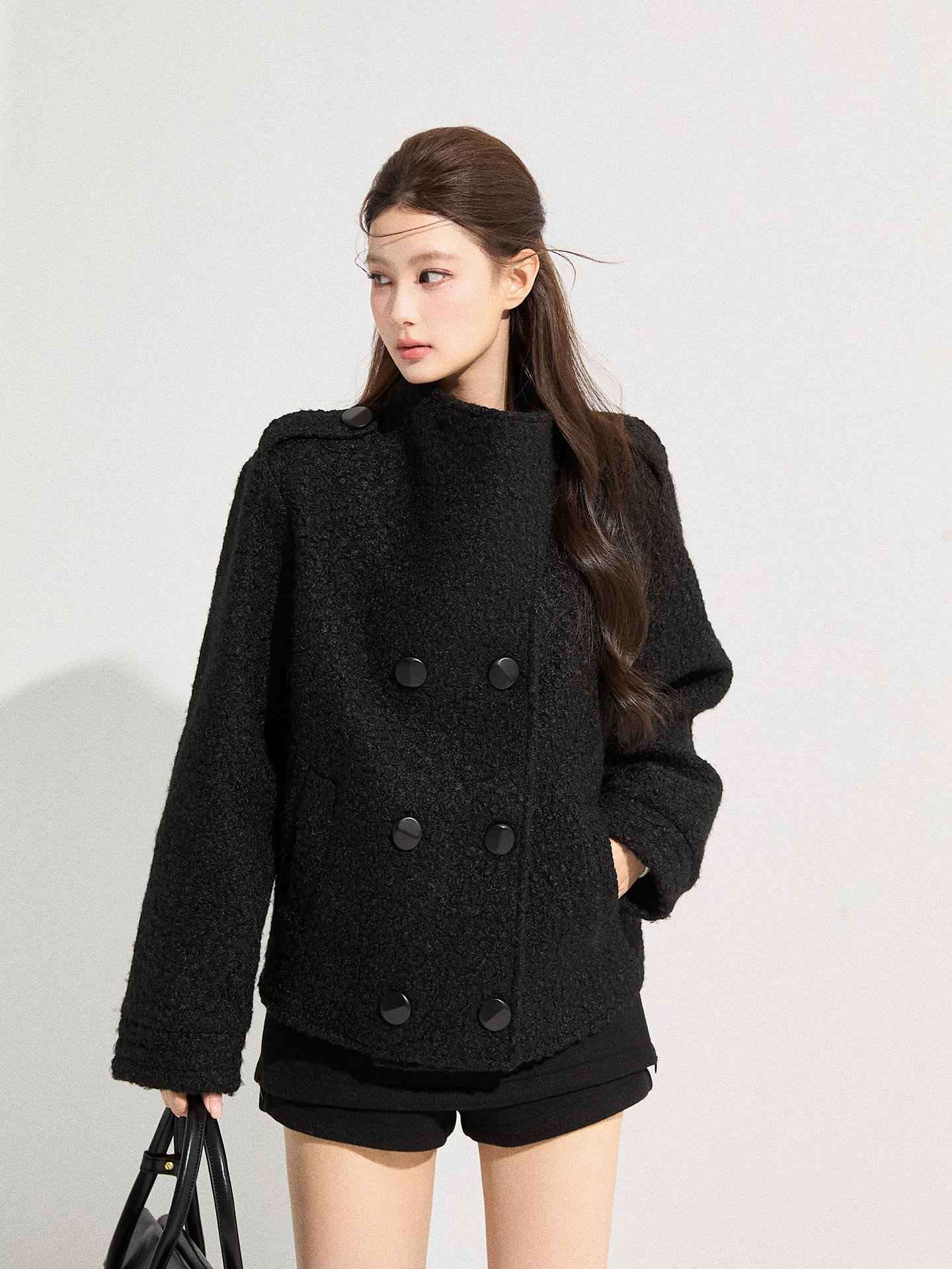 THEROUS Women's stand-up collar fleece jacket, new autumn/winter style, Korean fashion, high-end, loose-fitting, windproof