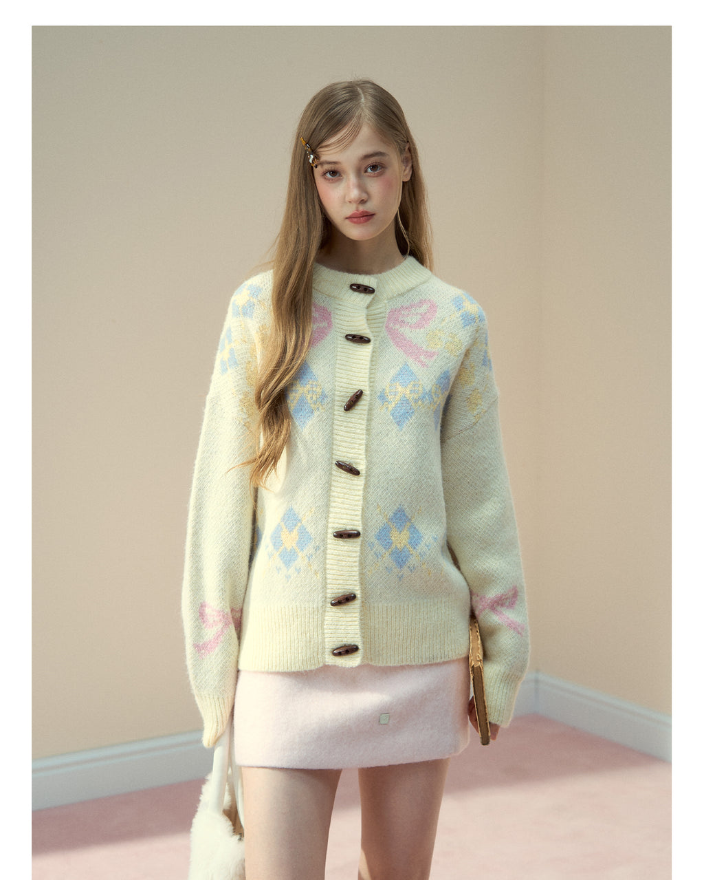 SunsetPark Women's "Warm bow fair ísle" Classic Button-Down Wool Coat
