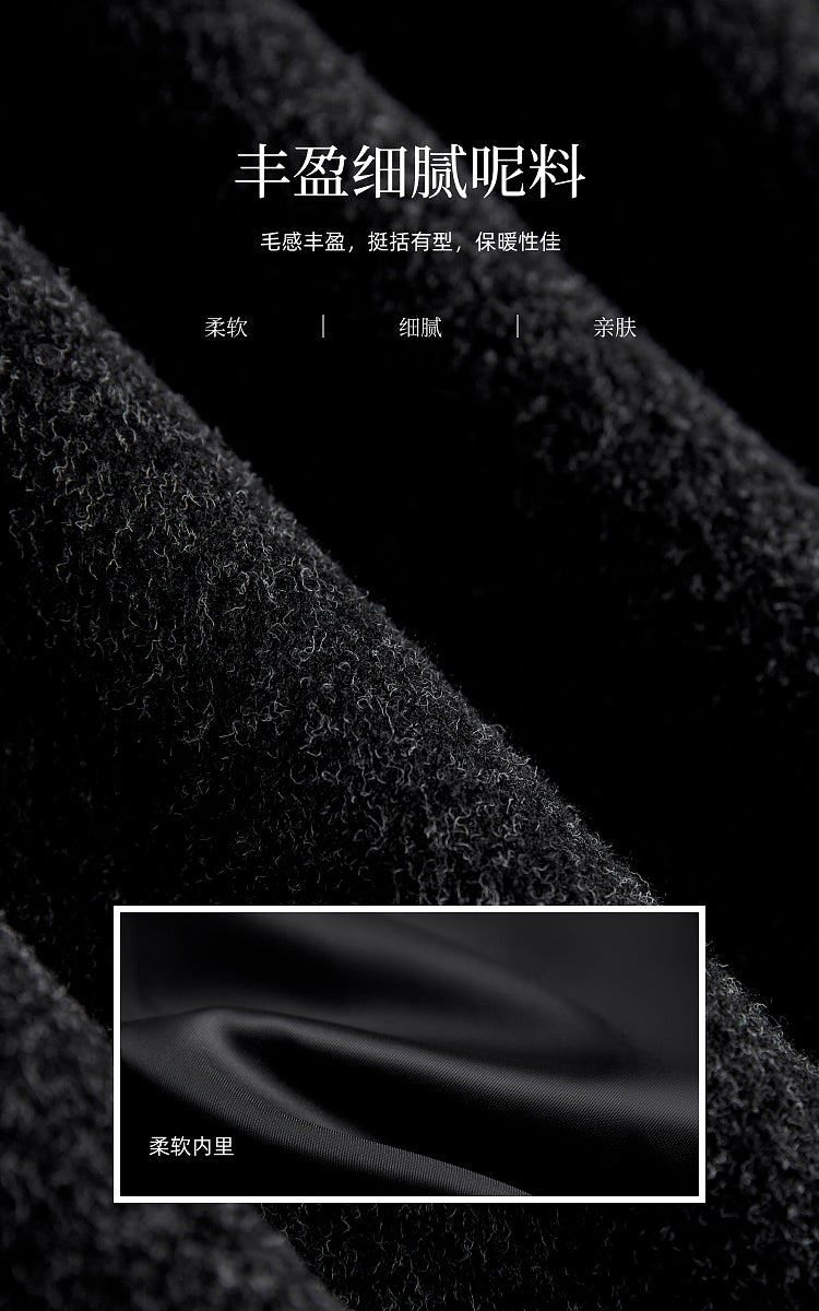 KOUSE Women's 2025 New Autumn Winter Classic Medium-Long Woolen Coat Black and Gray