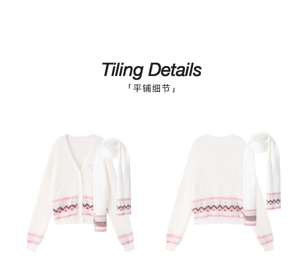 ABLUEBERRY [Tian Xiwei Style] Blueberry velvet scarf cardigan, Korean sweet style Fair Isle sweater