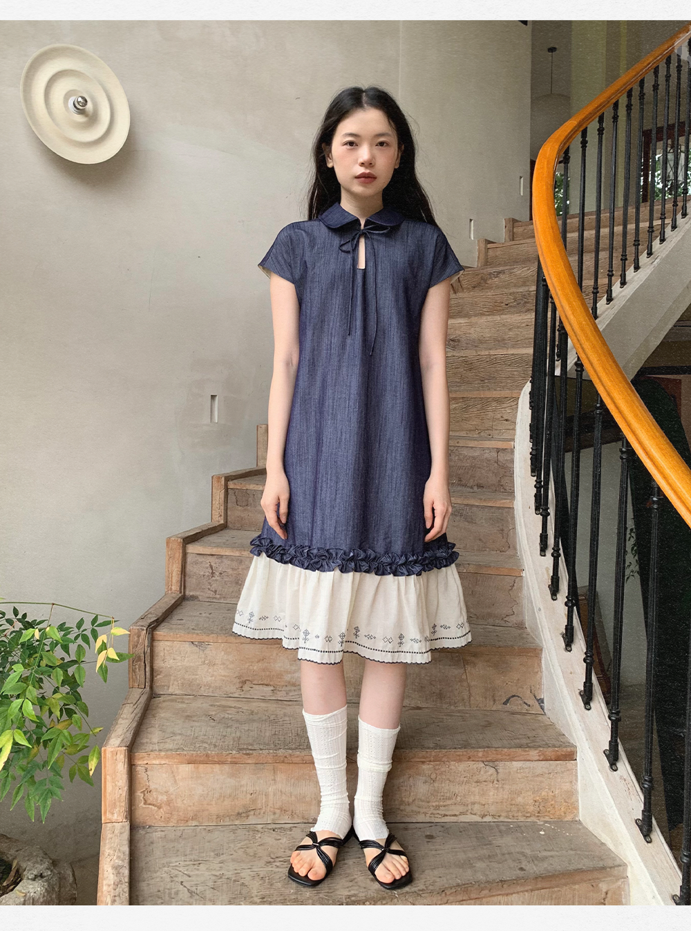 DORYDORY New Chinese style women's embroidered patchwork dress, super beautiful and unique design, blue dress.