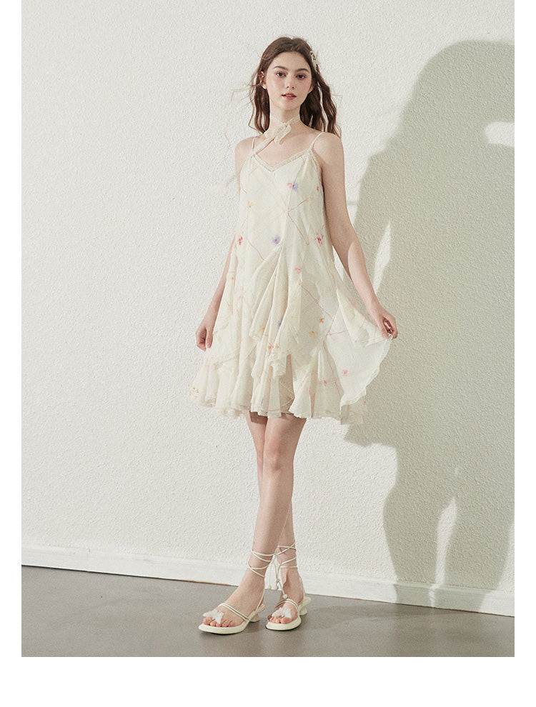 "Vanilla Star Ice" uneven hem pleated maxi dress for summer holidays, Callmelater