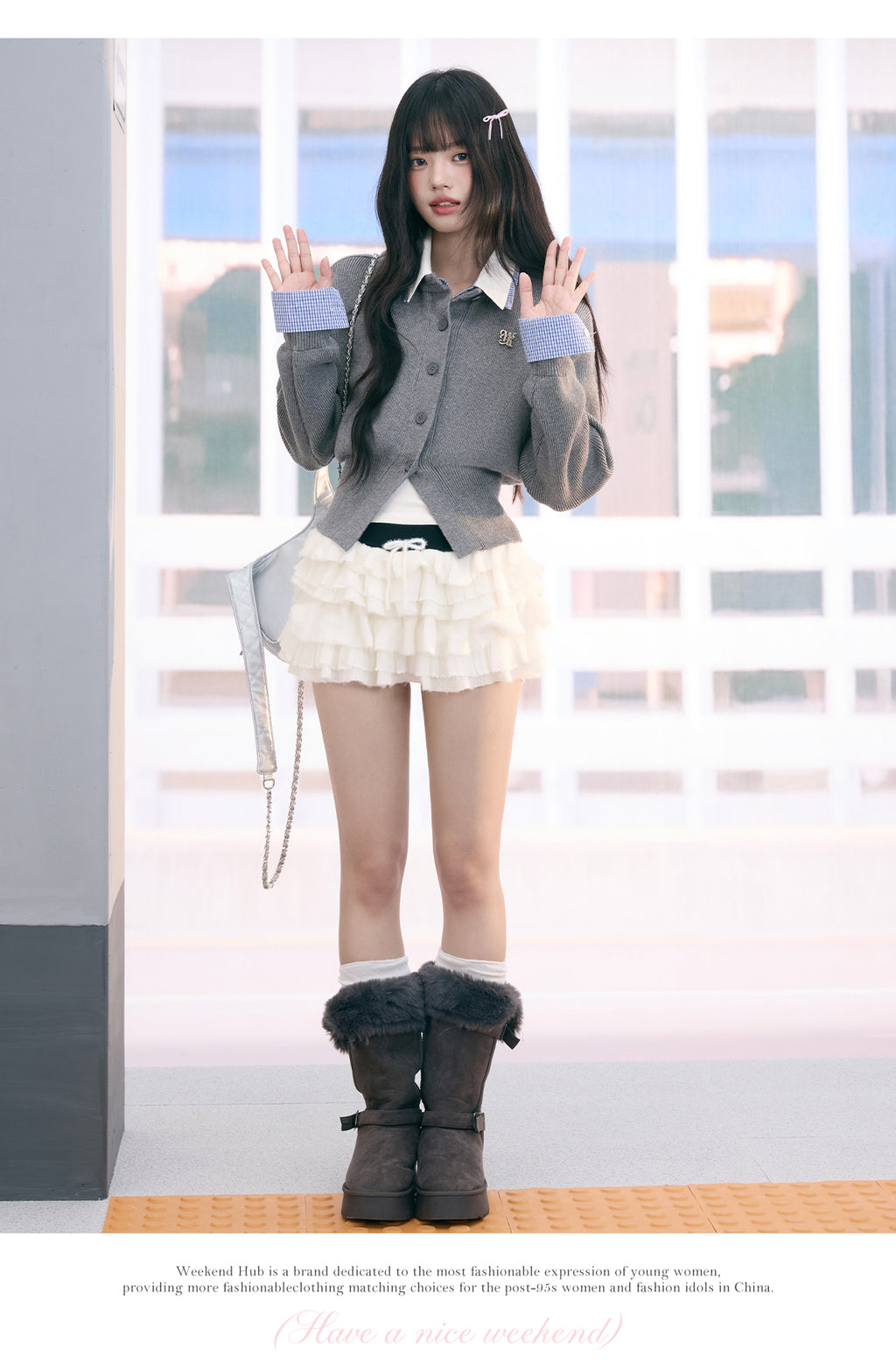 2025 Korean Women's Fake Two-Piece Sweater New High-end College Style Long Sleeve Sweater Weekendhub
