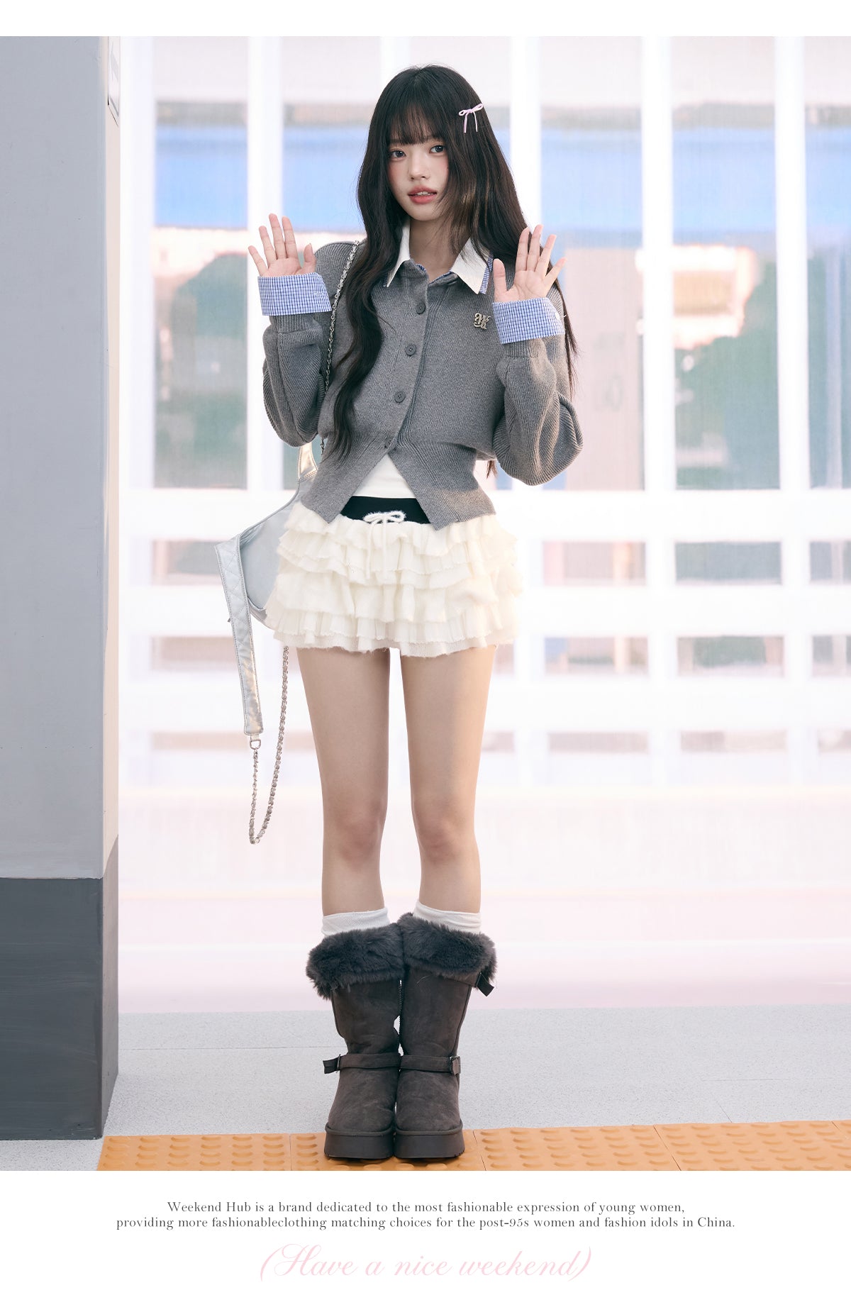 2025 Korean Women's Fake Two-Piece Sweater New High-end College Style Long Sleeve Sweater Weekendhub