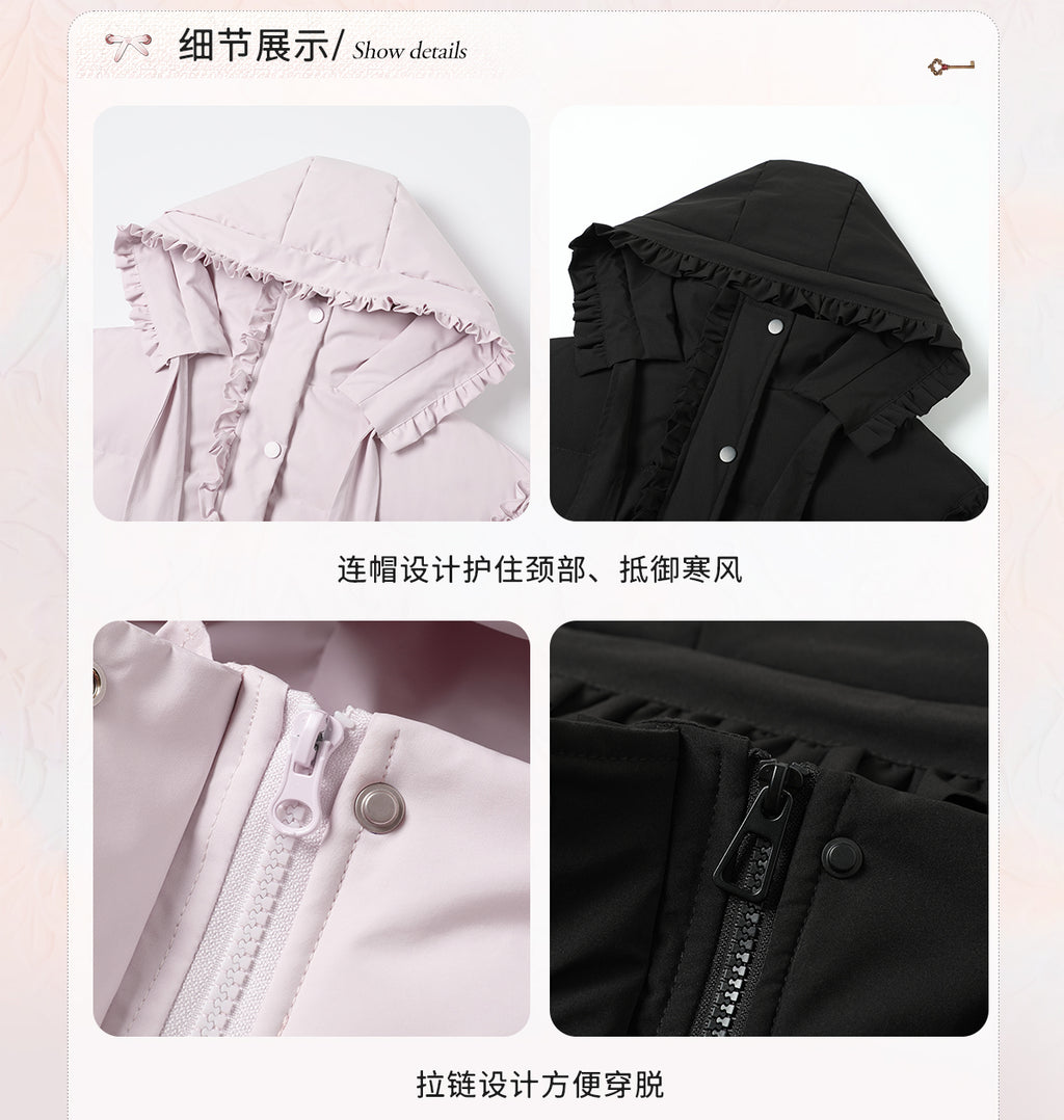 AORAA【極寒シリーズ】「雪国のあったか冬」オリジナルデザイン レーストリム付き防水ロングダウンジャケット第3世代