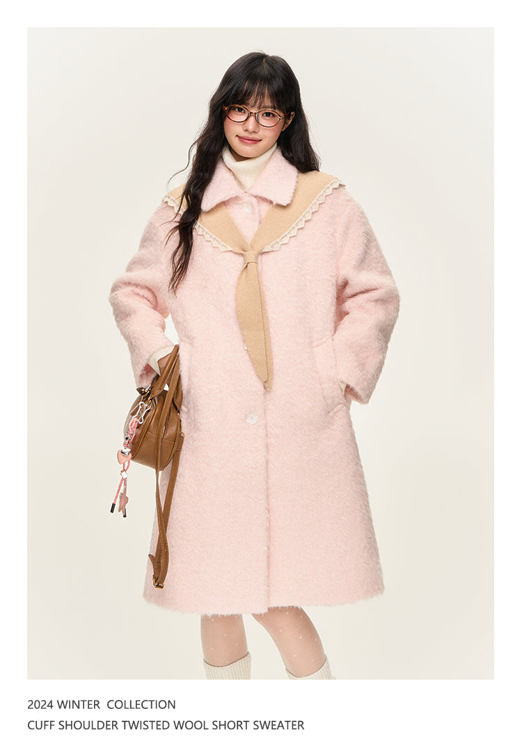 UMOUMO Casual jacket with medium length lapels, sailor collar, scarf, cardigan