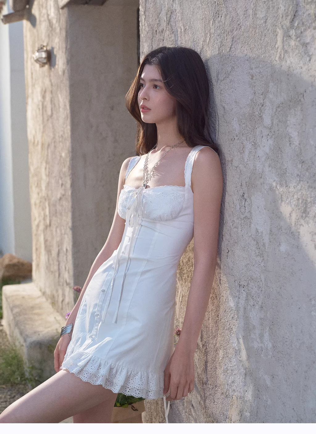 LaluneDuCiel Romantic French short dress, thick material, elegant design for women.