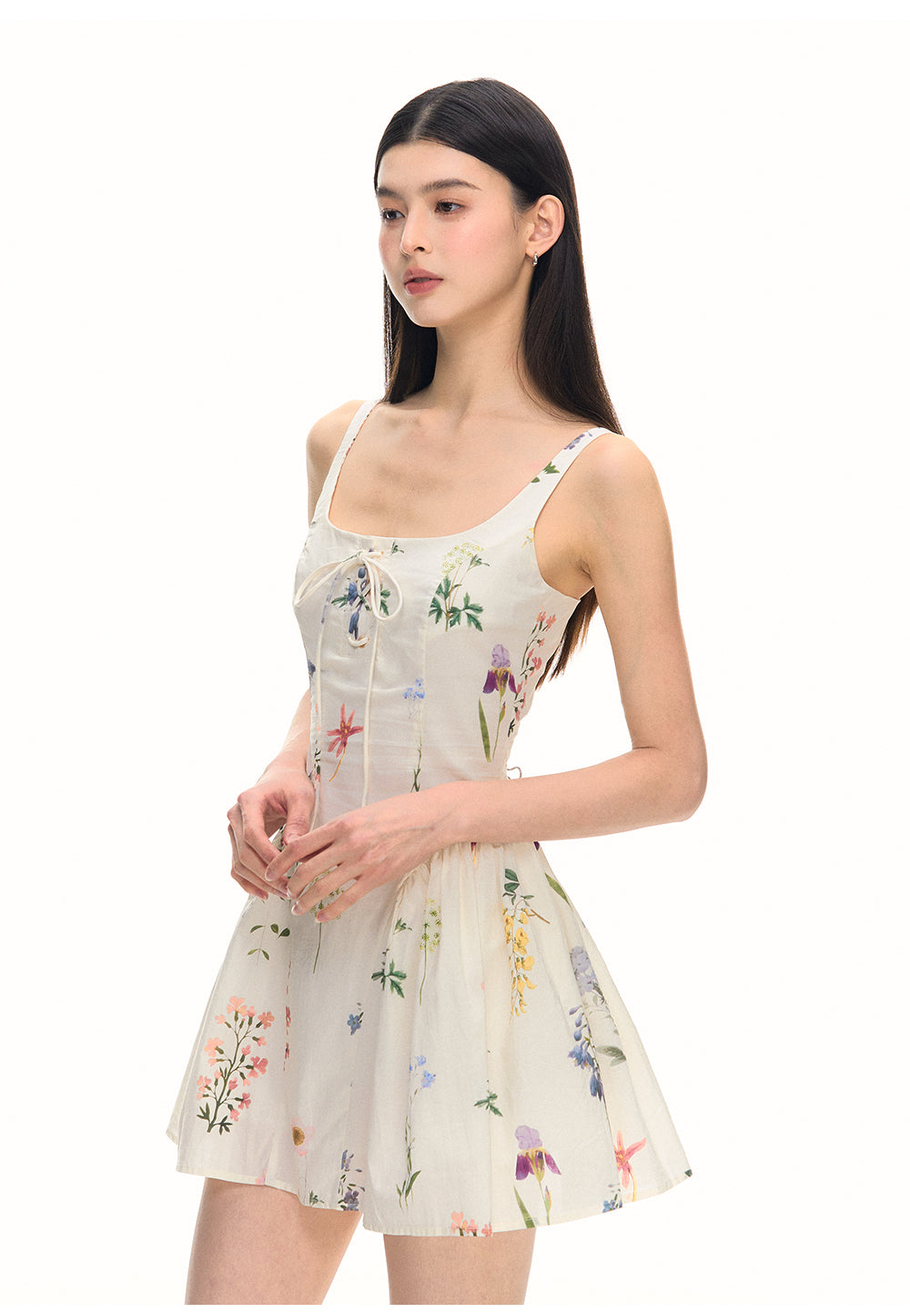 Chunzi women's summer 2025 new white floral dress with belt short skirt