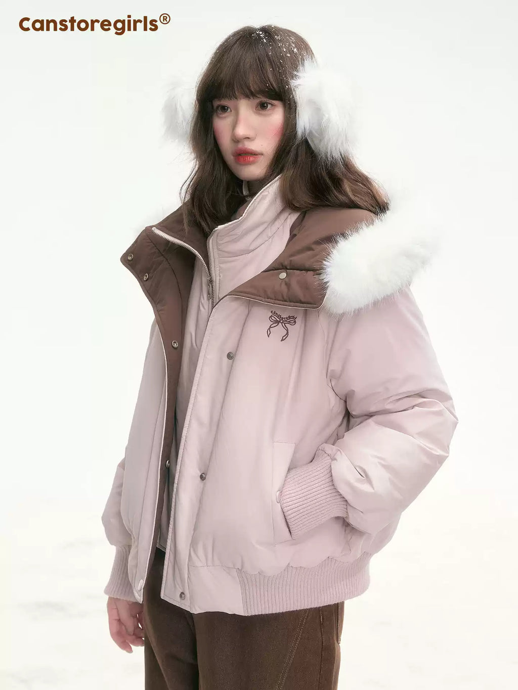 CANSTOREGIRLS Boxed goods store 'Snowy Sweet Berry' new national standard color block color two-piece faux down jacket 90% white duck feather