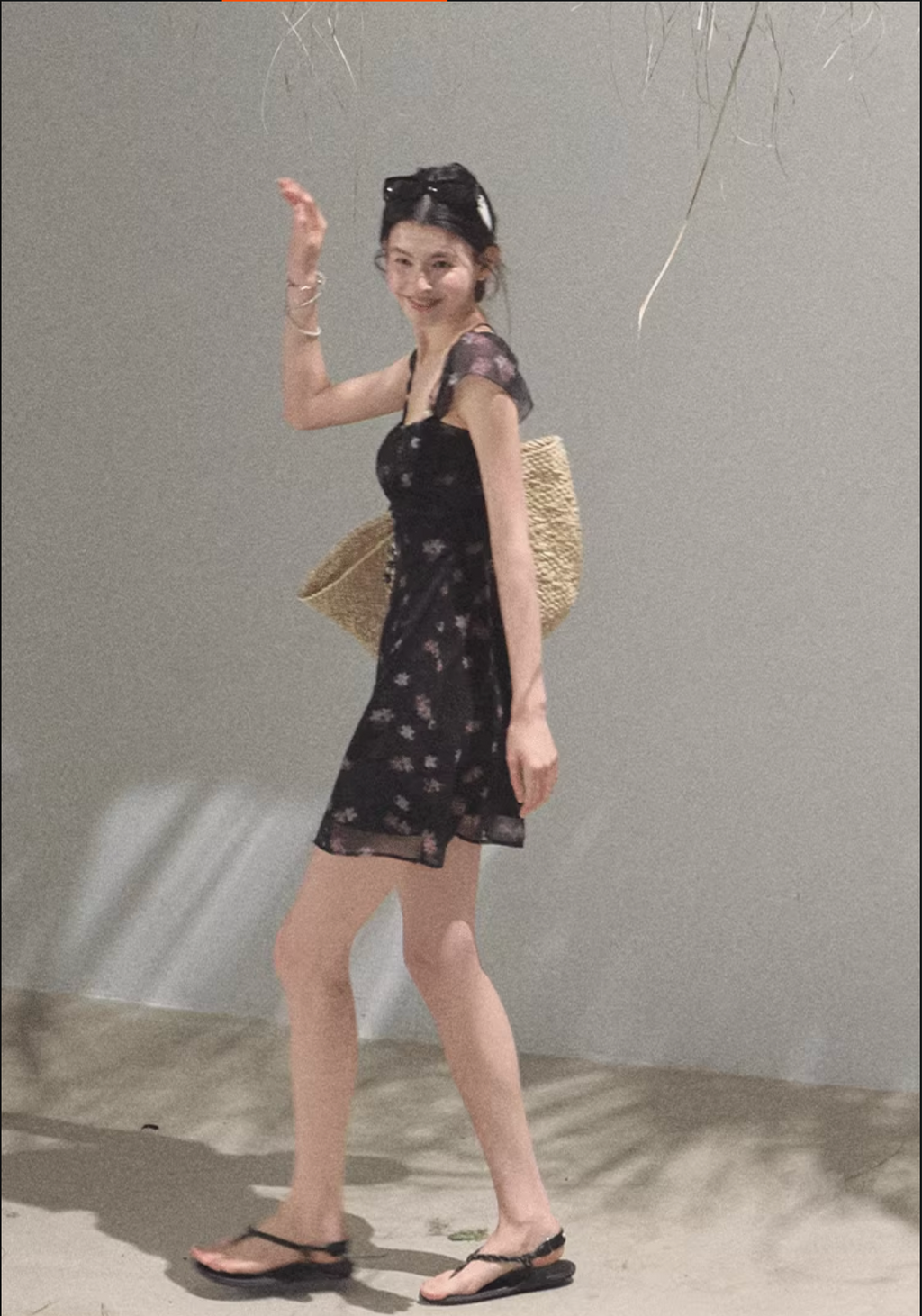 OAKMOO beaded halter-neck dress, fitted waist, unique floral print "My Own Moon"