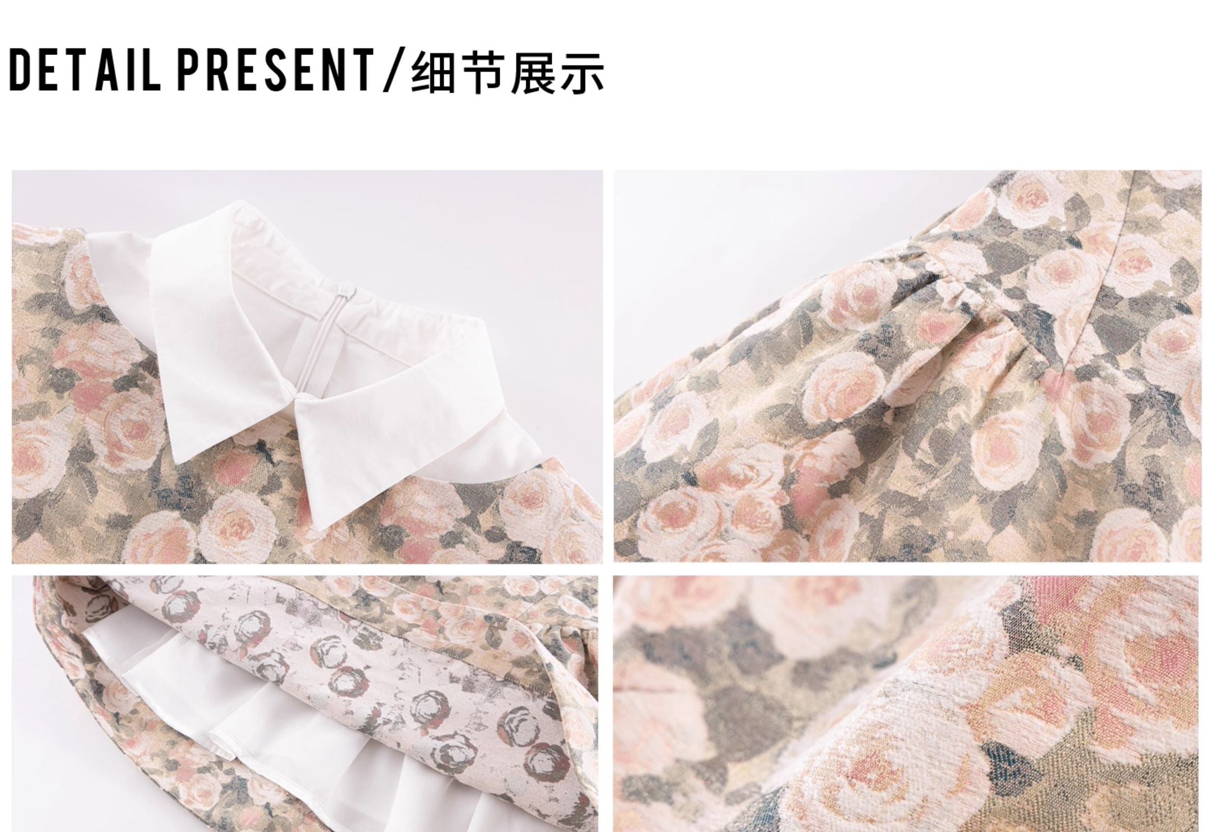 Women's classic autumn-winter style sleeveless shirt collar dress with rose pattern, high-waist flowing vest dress RECIT