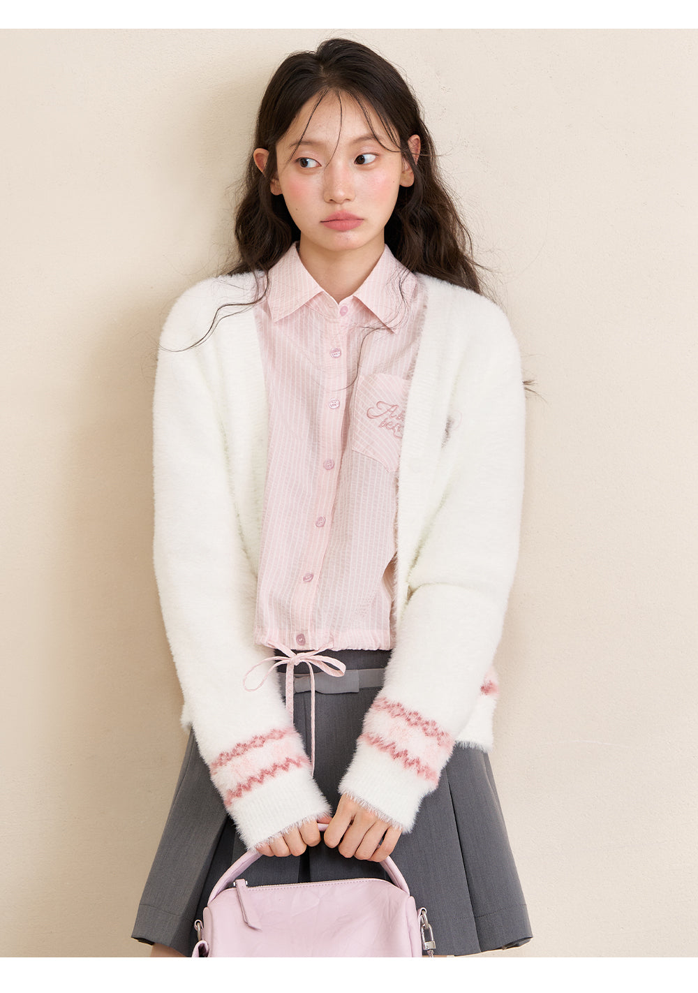 ABLUEBERRY [Tian Xiwei Style] Blueberry velvet scarf cardigan, Korean sweet style Fair Isle sweater