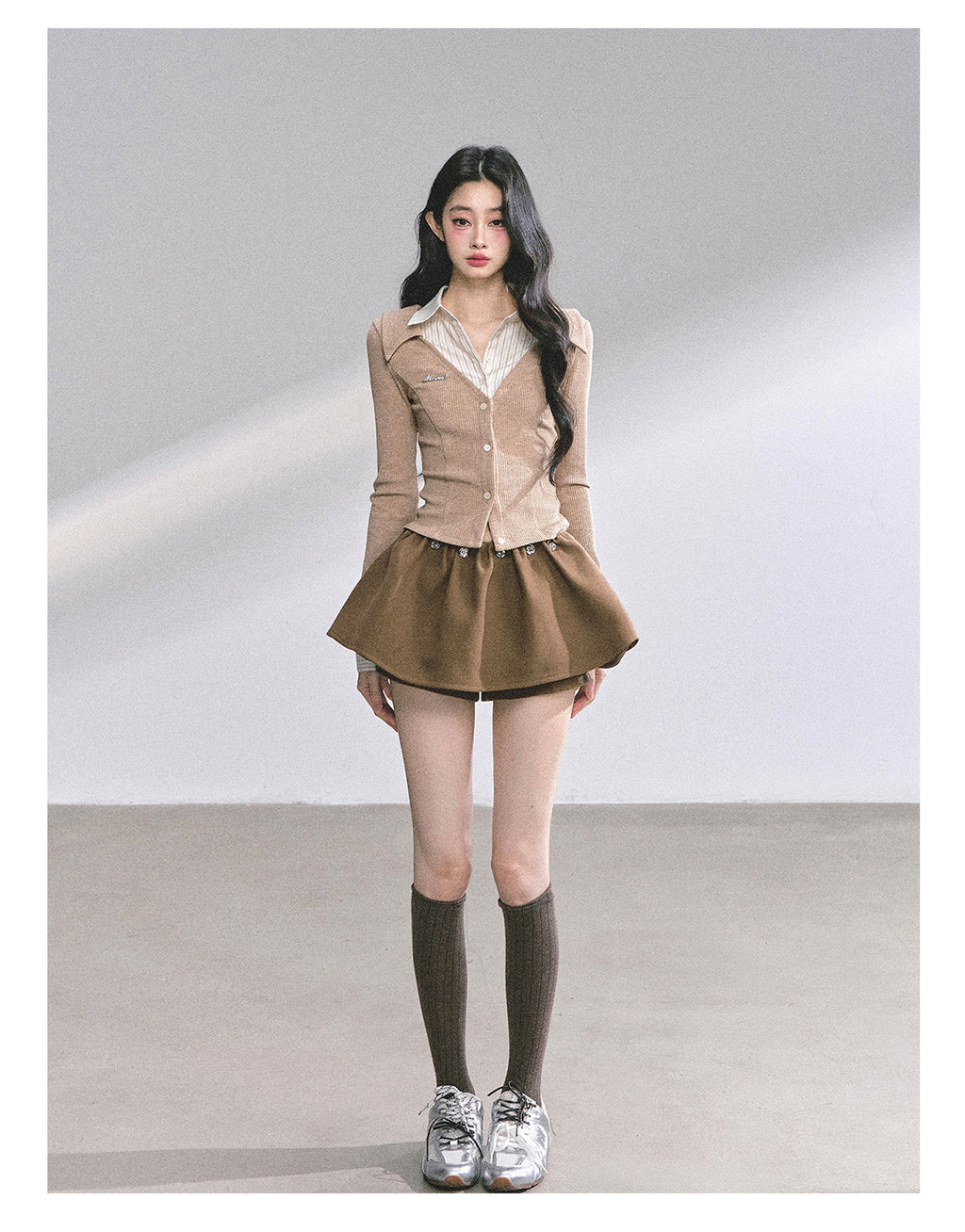 SHAOYEYAN Aomalm "Oak Poetry" Autumn Knitted Polo Shirt % Women's American Style Long Sleeve Striped Two-piece Fake Two-Piece T-shirt