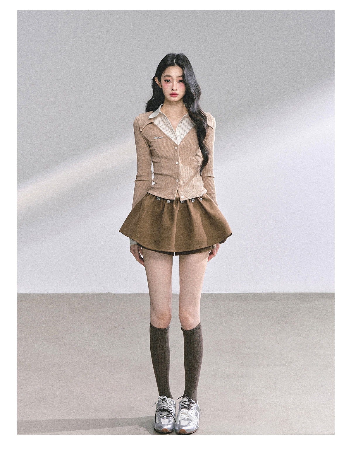 SHAOYEYAN Aomalm "Oak Poetry" Autumn Knitted Polo Shirt % Women's American Style Long Sleeve Striped Two-piece Fake Two-Piece T-shirt