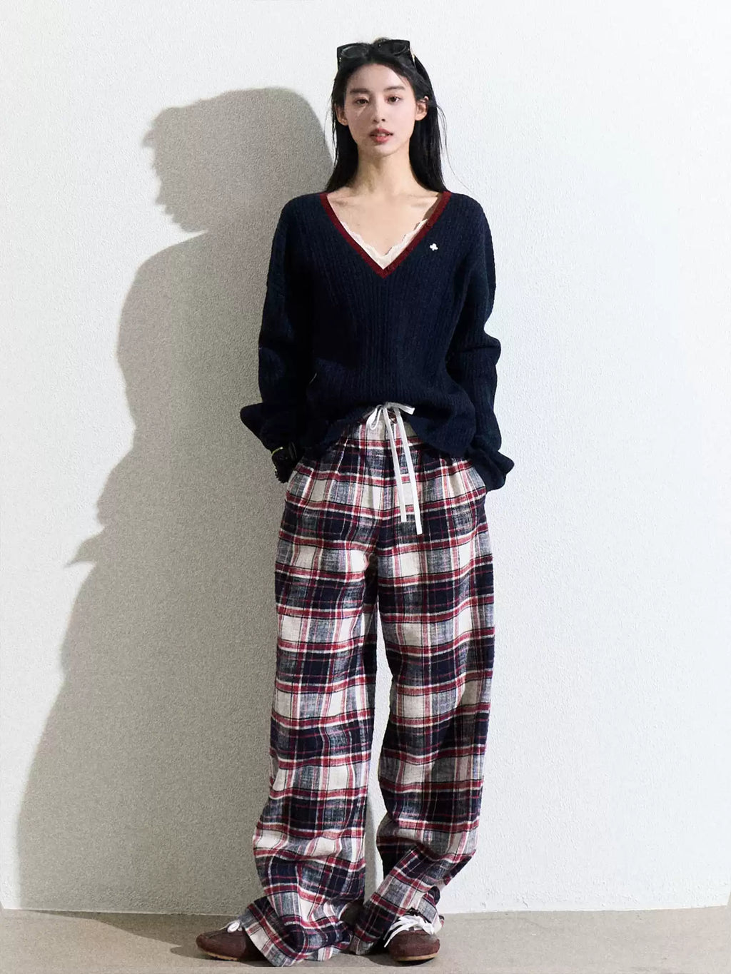 OAKMOO "The River Crossed Me" - Fashionable V-neck knit sweater, perfect for everyday wear and work.