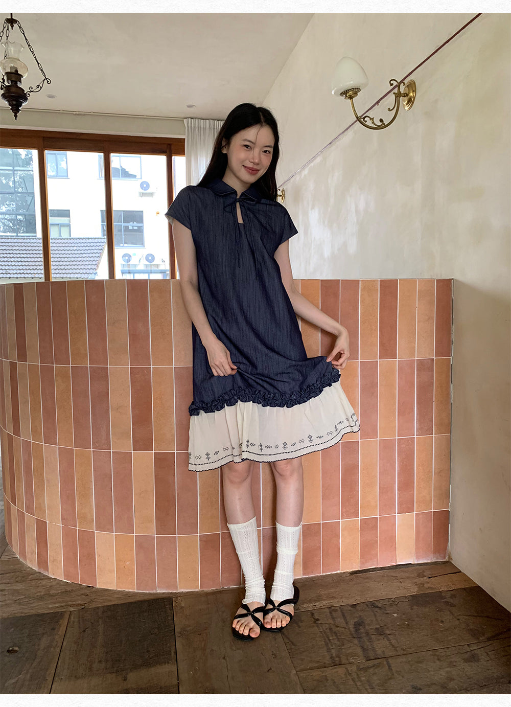 DORYDORY New Chinese style women's embroidered patchwork dress, super beautiful and unique design, blue dress.