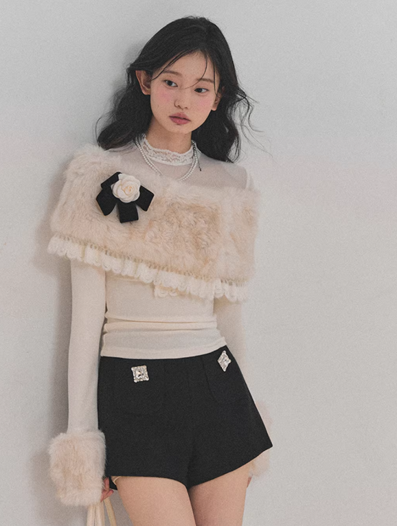 SHAOYEYAN Soft French-style lace mesh long-sleeved T-shirt "Whispers of Melting Snow" by AOMALM for women, winter coat.