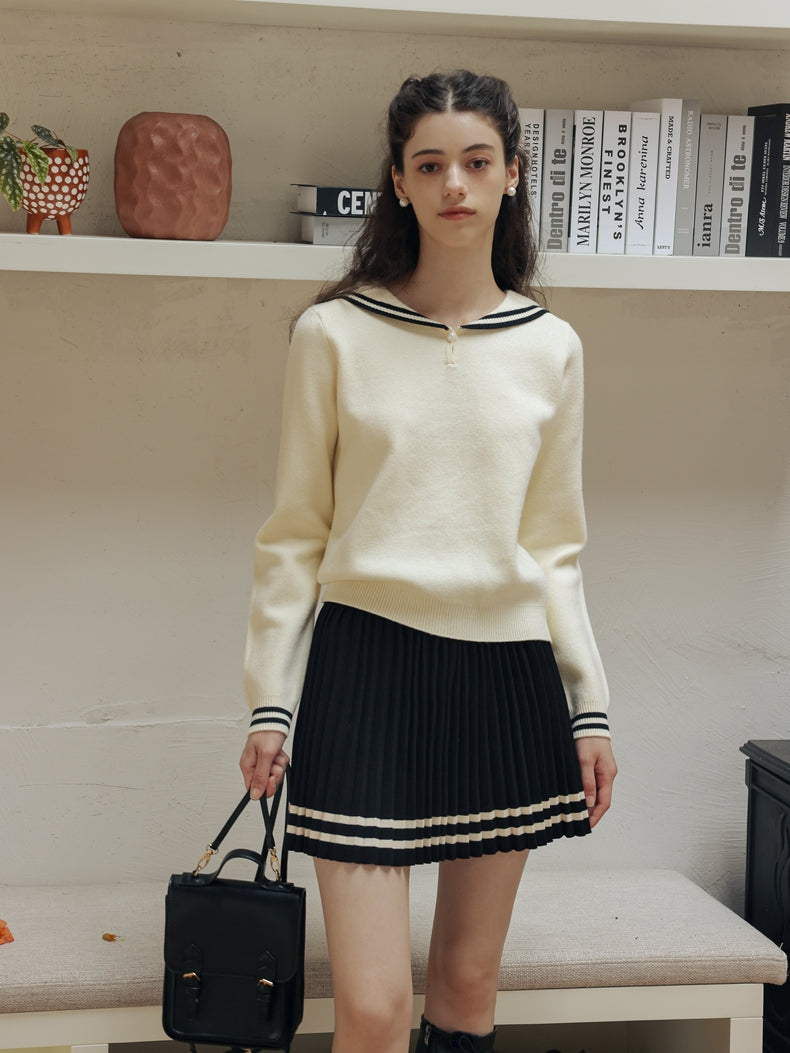 [Island Diary] Japanese style navy blue plaid turtleneck sweater, college style knitted sweater dress for women autumn winter ISISLOVE