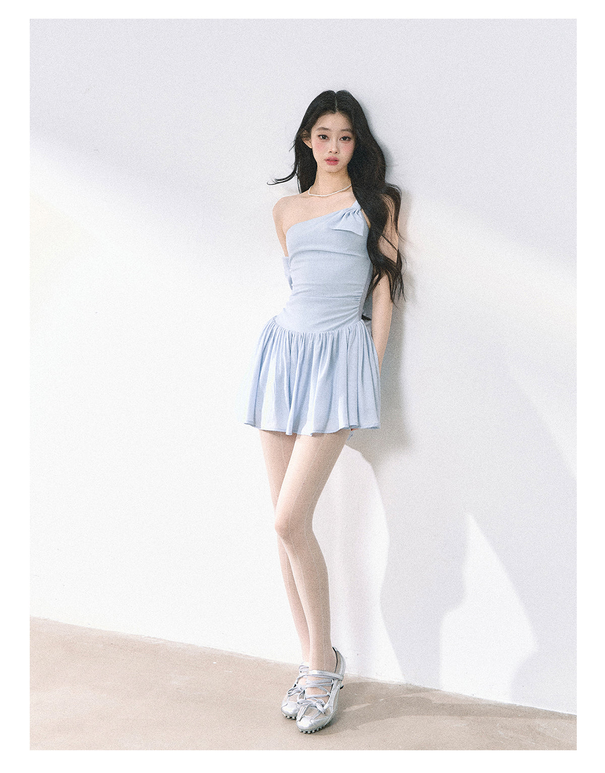 Women's Summer French Style High Quality Off-the-Shoulder Dress with Slim Waist and Short Skirt in Blue Shaoyeyan