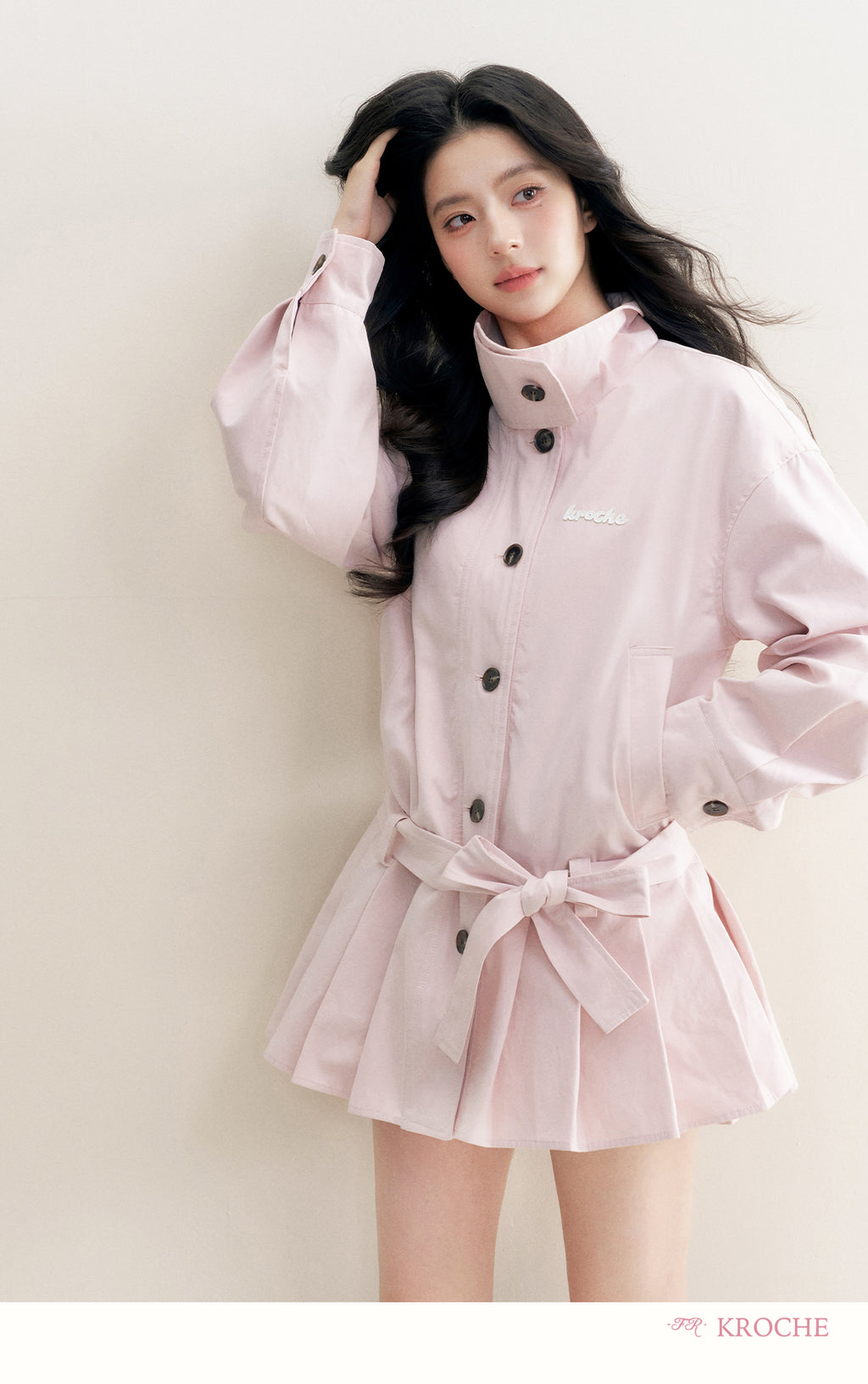 KROCHE 25aw Geek Chic cotton trench coat with stand collar and appliqué embroidery