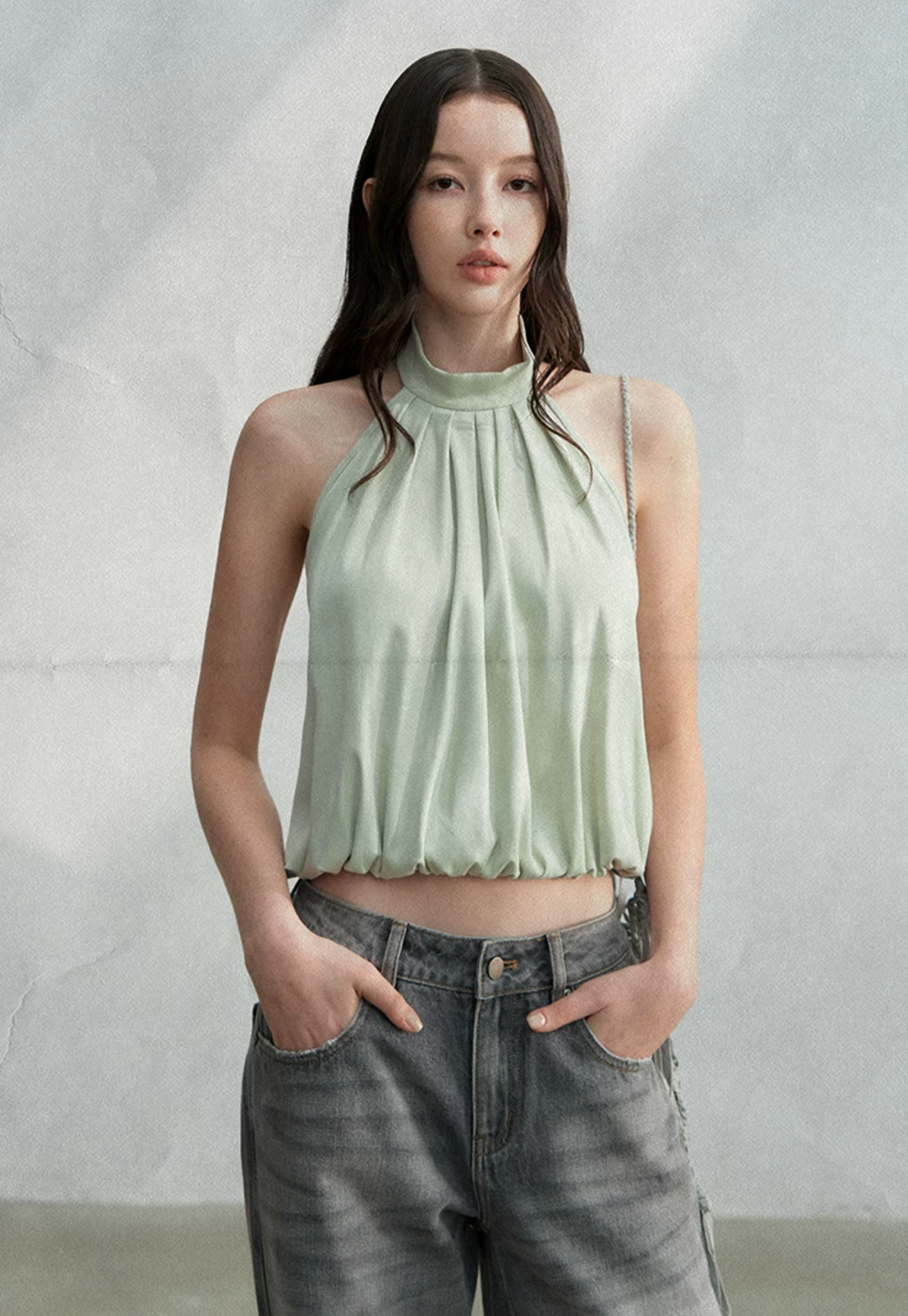 LaluneDuCiel High-neck, backless, sleeveless tank top, French and Korean minimalist style, cool and stylish