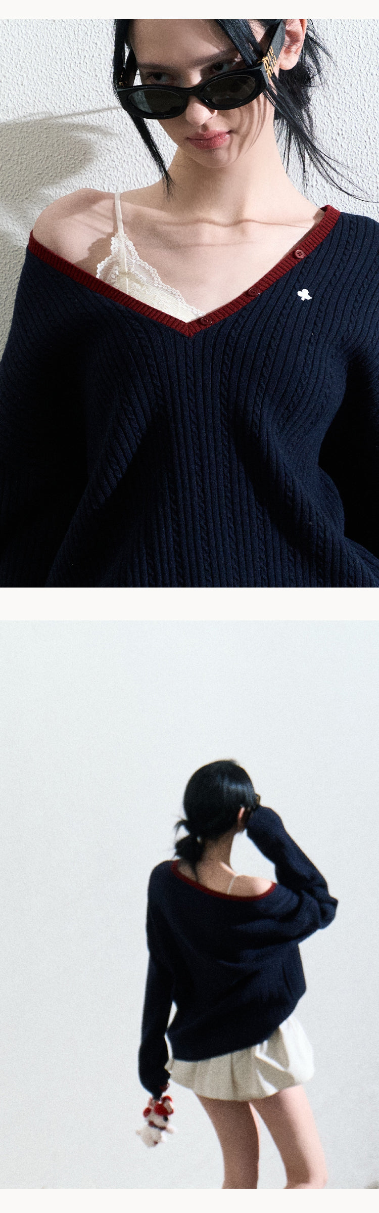 OAKMOO "The River Crossed Me" - Fashionable V-neck knit sweater, perfect for everyday wear and work.