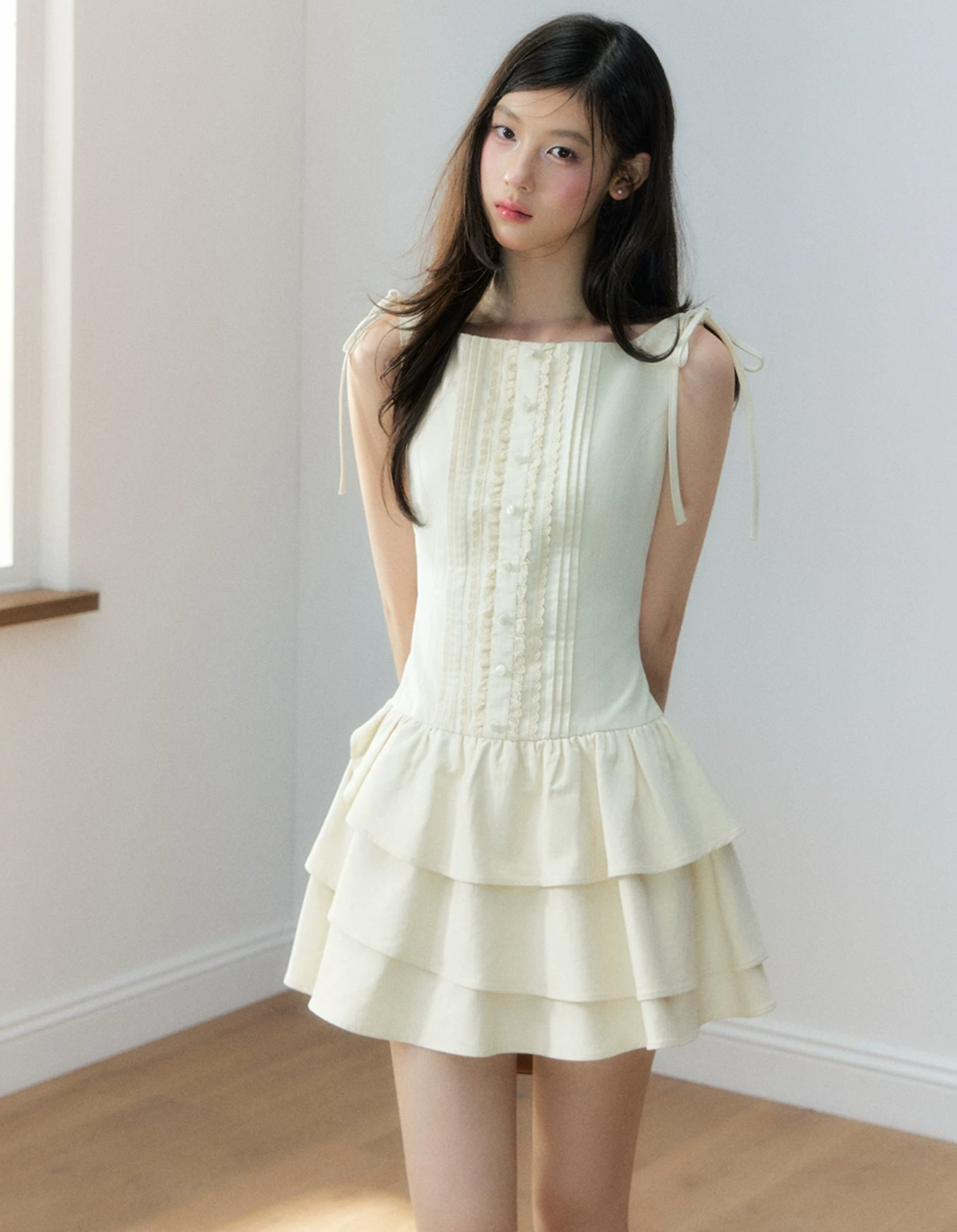 Soote Season Sleeveless puffy dress with flared waist, petal hem, Lyocell material, original design by.