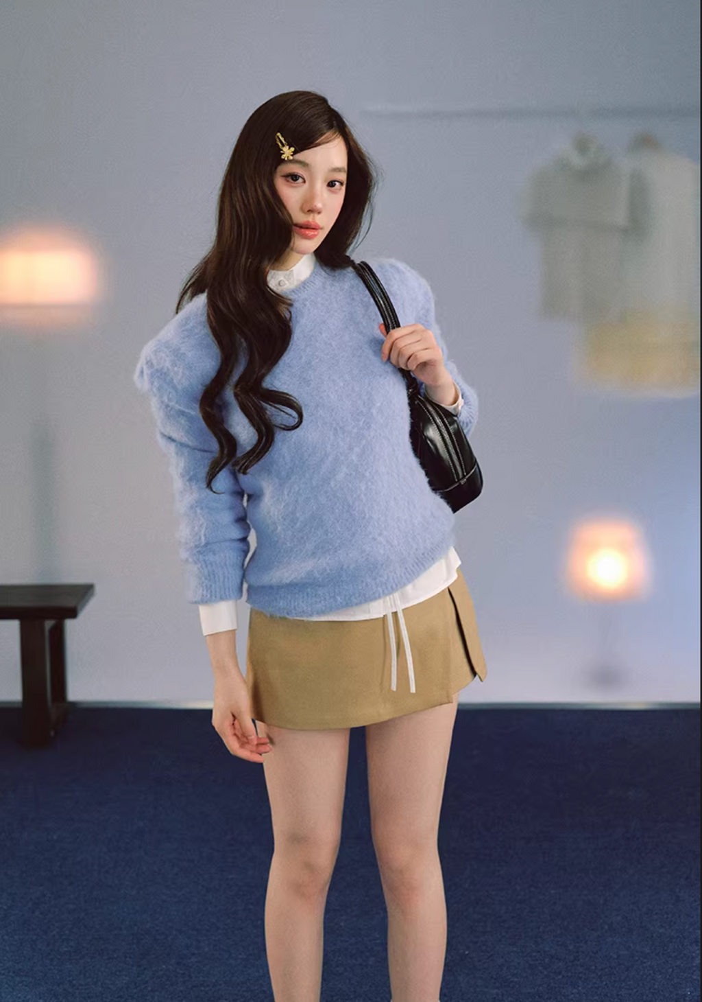 LaluneDuCiel Loose, lightweight round neck sweater with puffy sleeves, Night Dew and Dawn motifs