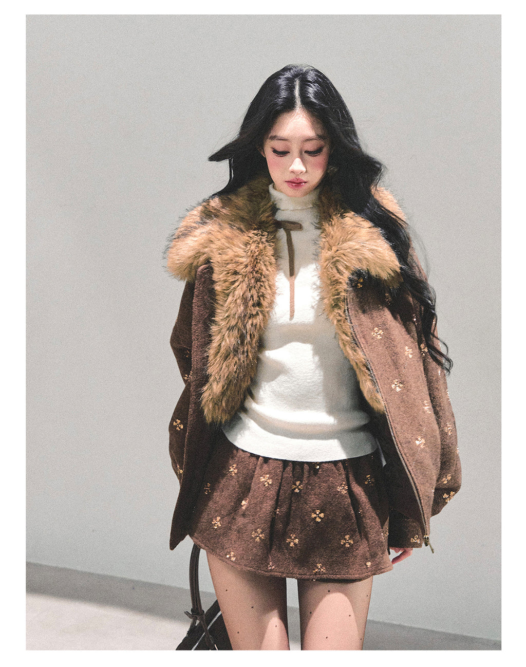 SHAOYEYAN Aomalm Women's Merard "Whisper of Falling Snow" Woolen Suit - Two-Piece Winter Quilted Jacket and Skirt Set