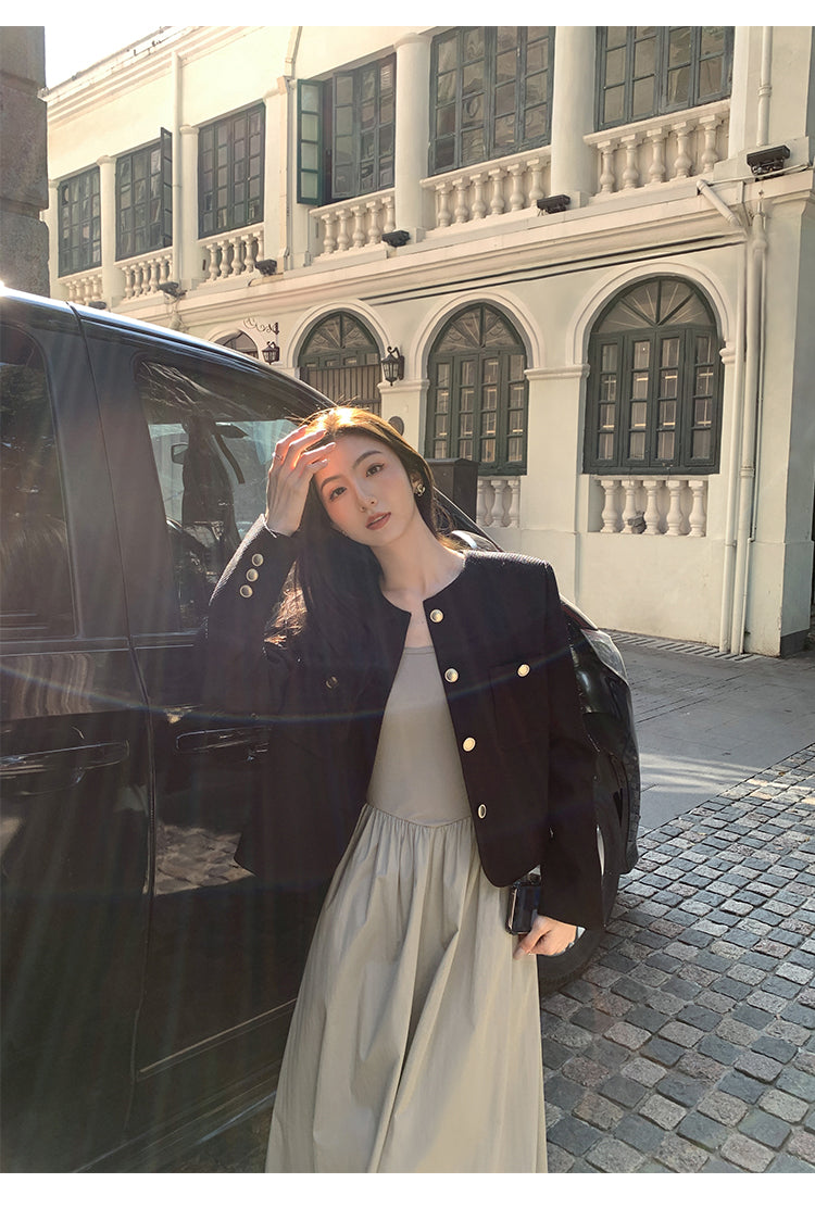 Mulvan High Quality French Style Women's Square Neck Long Sleeve Knit Dress