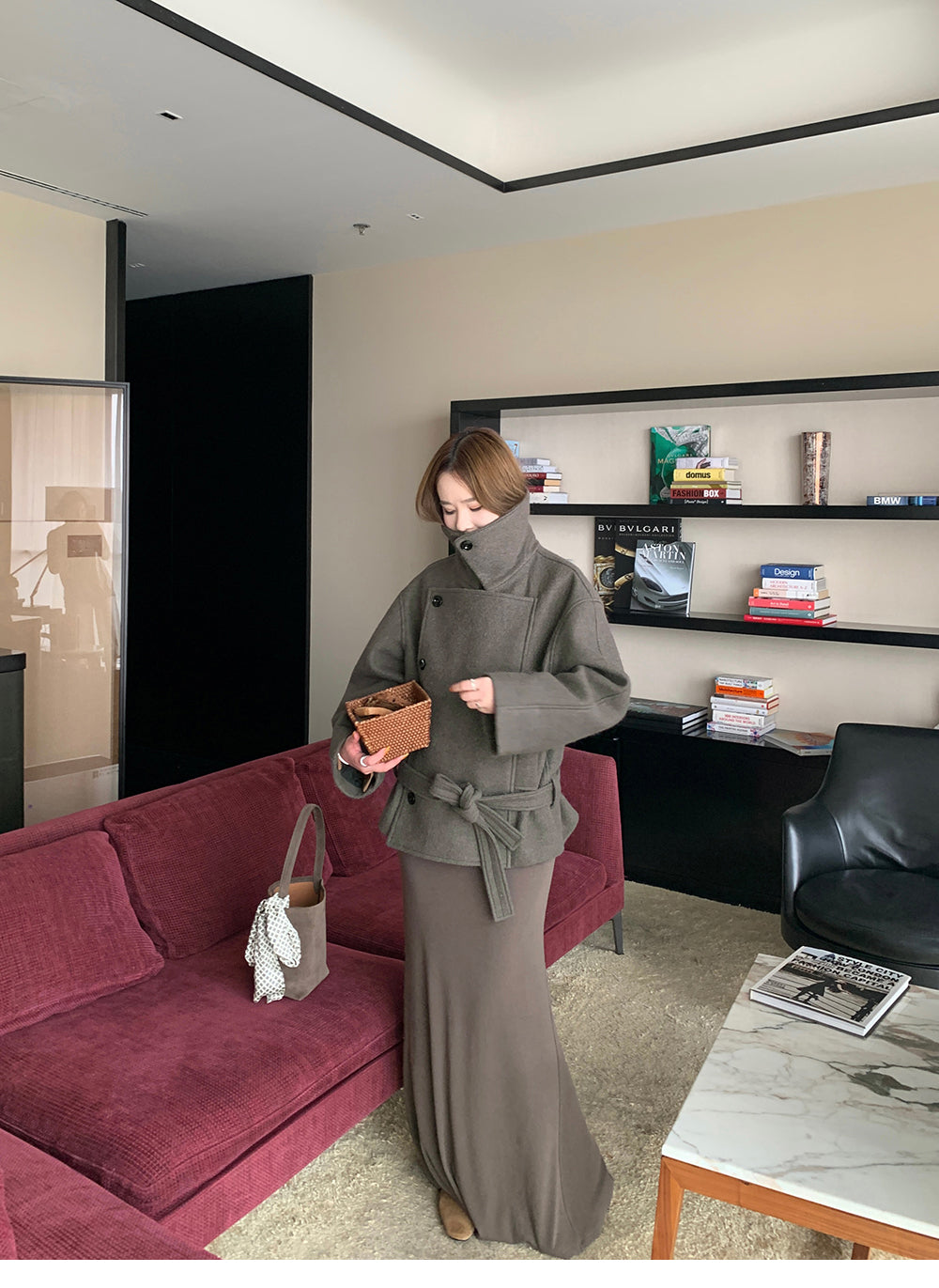 XZICHIC continues the classic style of Kim Min-hee wool coat, women's winter coat, size 57 (wool and alpaca wool).