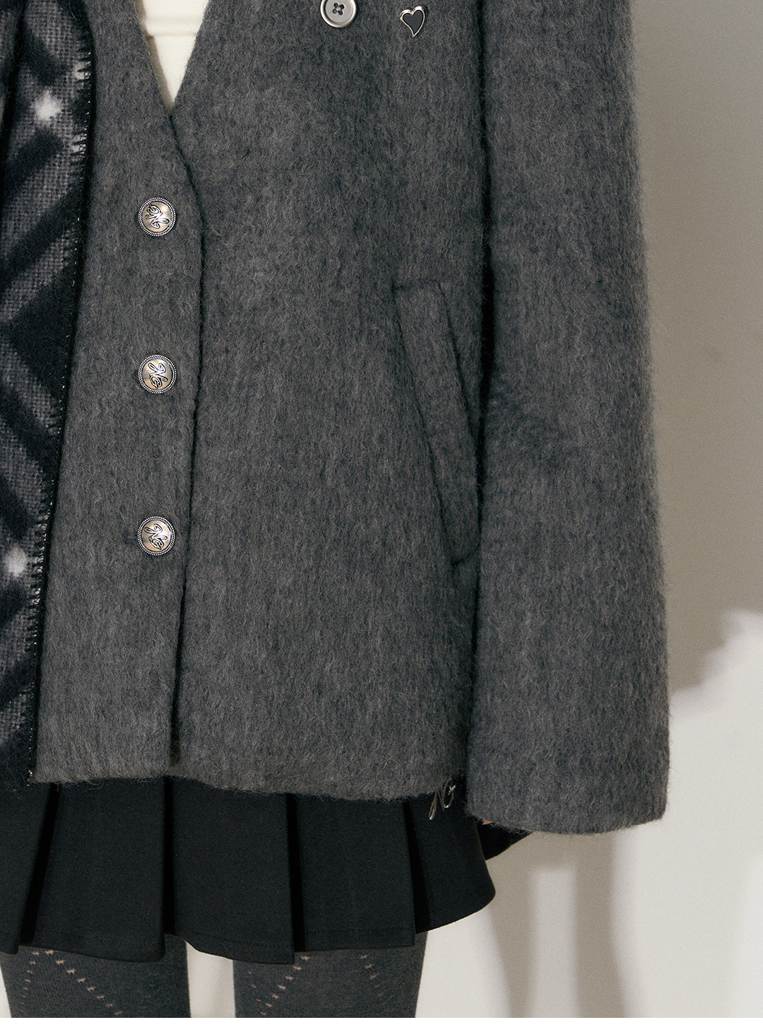 NANGOON Women's unique design loose fitting winter gray wool coat, versatile