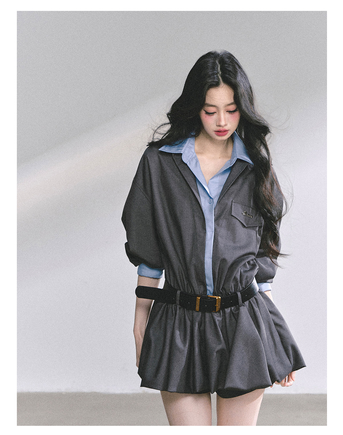 SHAOYEYAN Hepburn style shirt dress with shorts for women autumn waist hugging short skirt bright student style