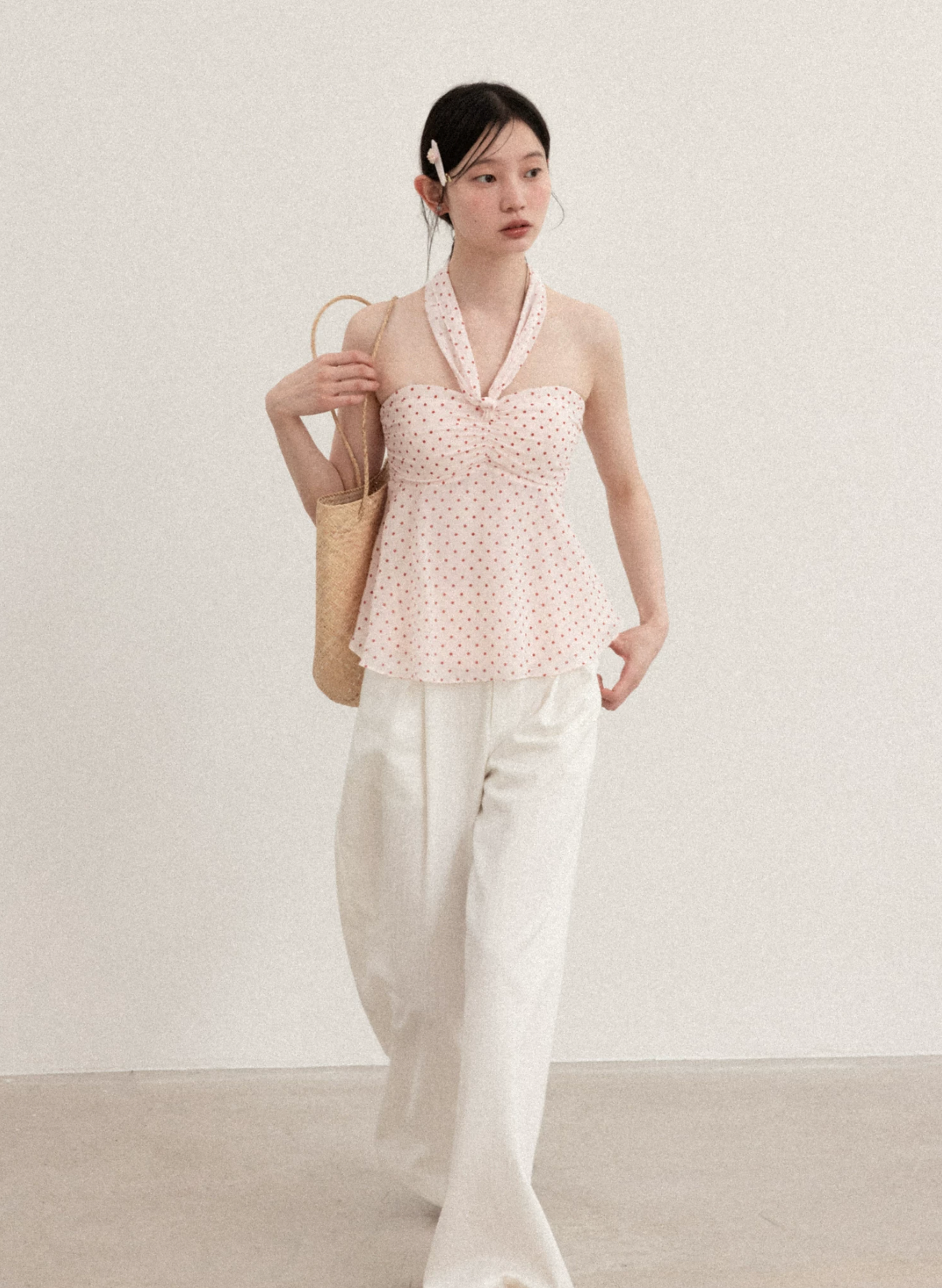 CANTON STORY Yangcheng Story women's pink, polka dot, and bow French sleeveless tank top