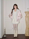 RECIT Sleek pale pink puffer jacket, satin trim, loose fit, perfect for a feminine look that will attract all eyes on Instagram.